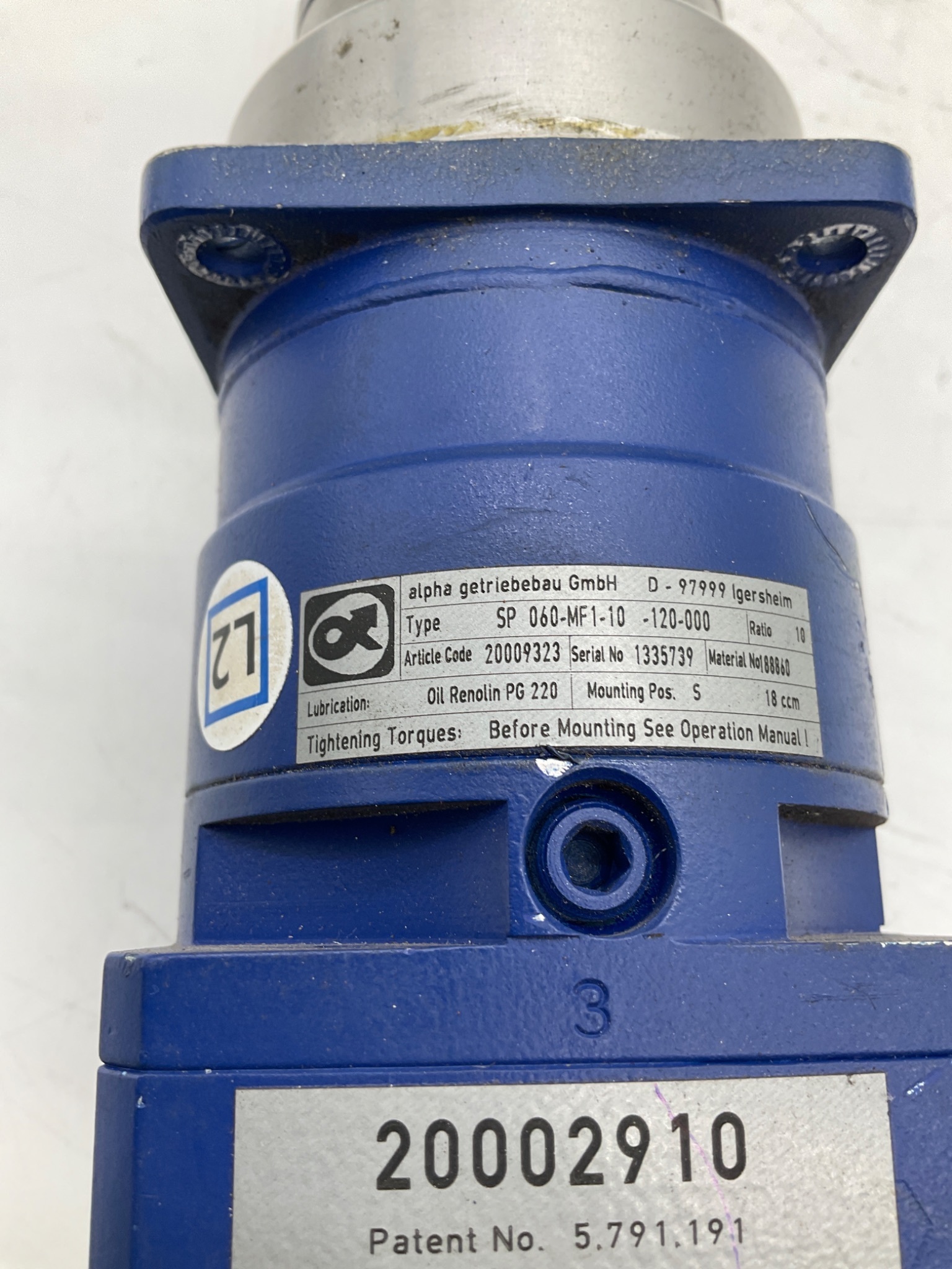 ALPHA SP 060-MF1-10 Planetary Gearbox Ratio 10:1 USED 4