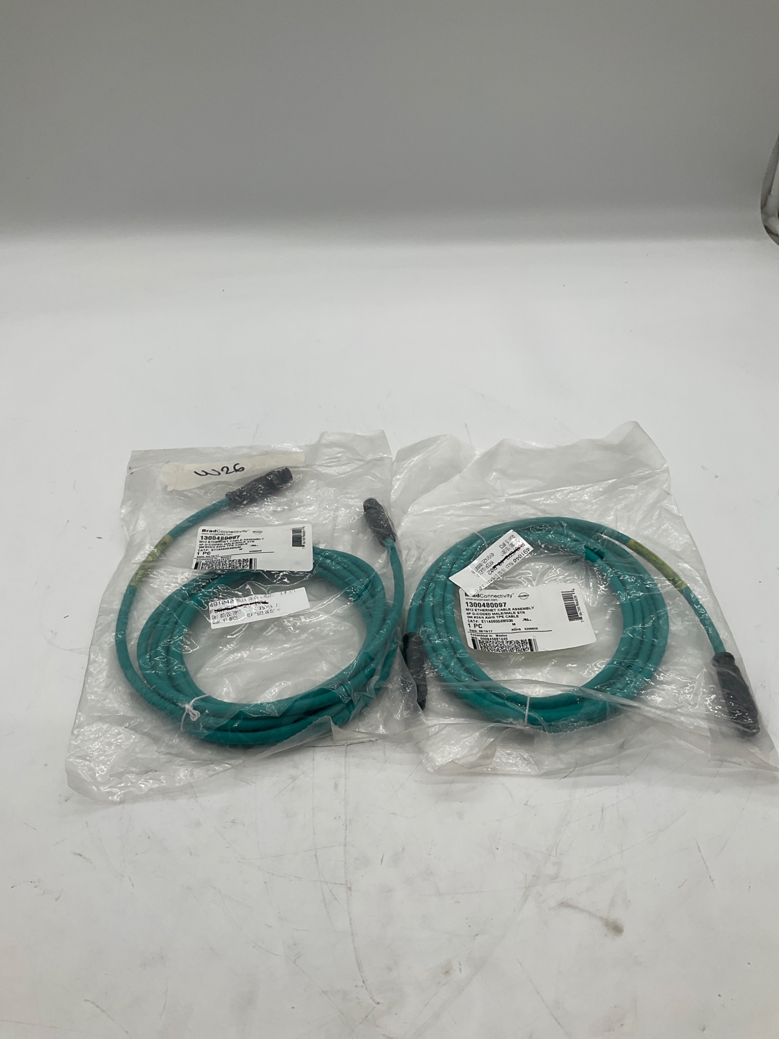 MOLEX 1300480097 M12 D-Coded Ethernet Cable 3M (Set of 2) NEW 0