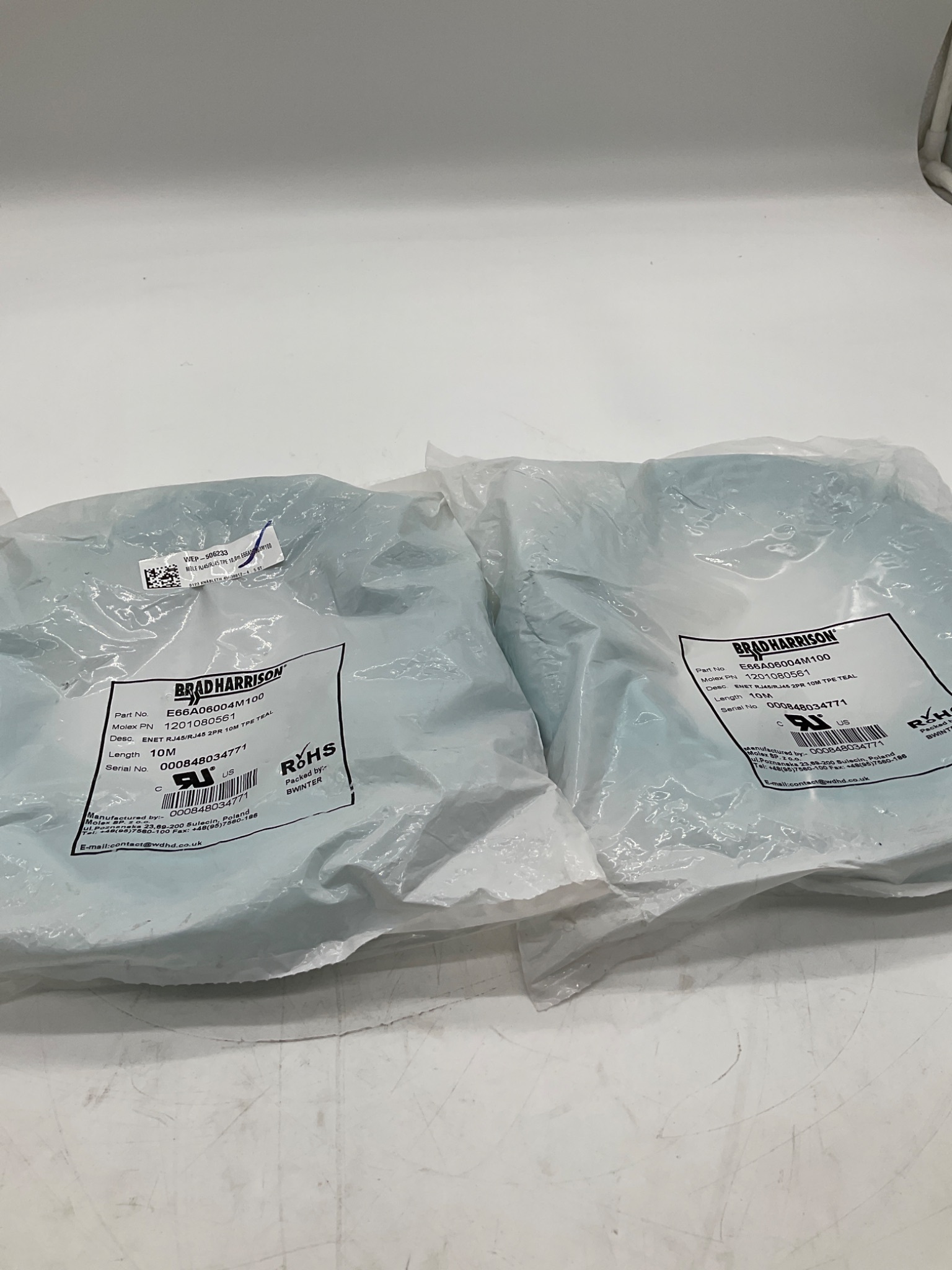 BRAD HARRISON E66A06004M100 RJ45 Ethernet Cable 10M (LOT OF 2) NEW 1