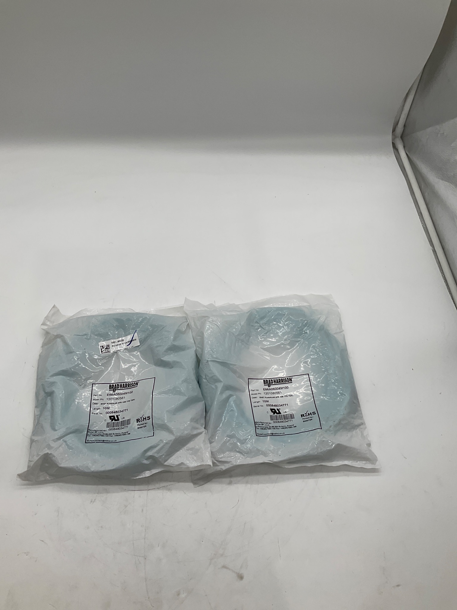 BRAD HARRISON E66A06004M100 RJ45 Ethernet Cable 10M (LOT OF 2) NEW 3
