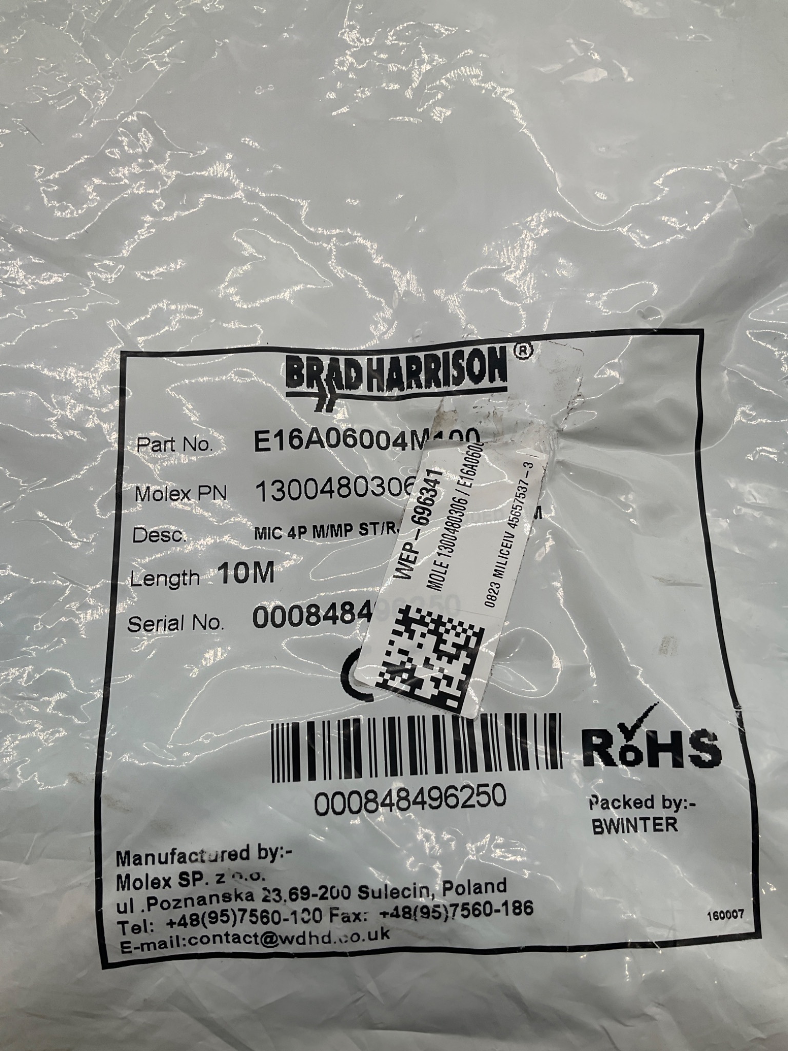 BRAD HARRISON E16A06004M100 M12 To RJ45 Ethernet Cordset 10M NEW 2