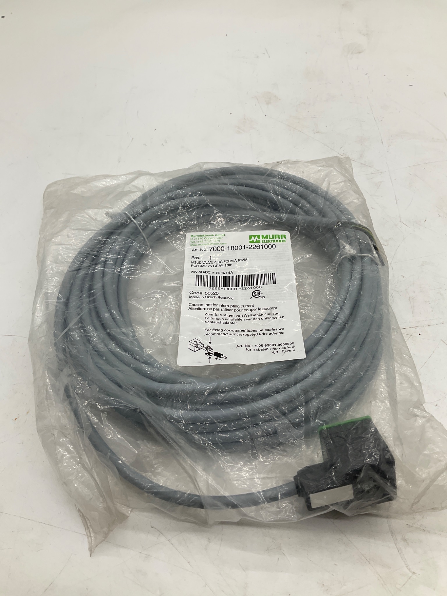 MURR ELEKTRONIK 7000-18001-2261000 Valve Plug Cable 10M NEW 0