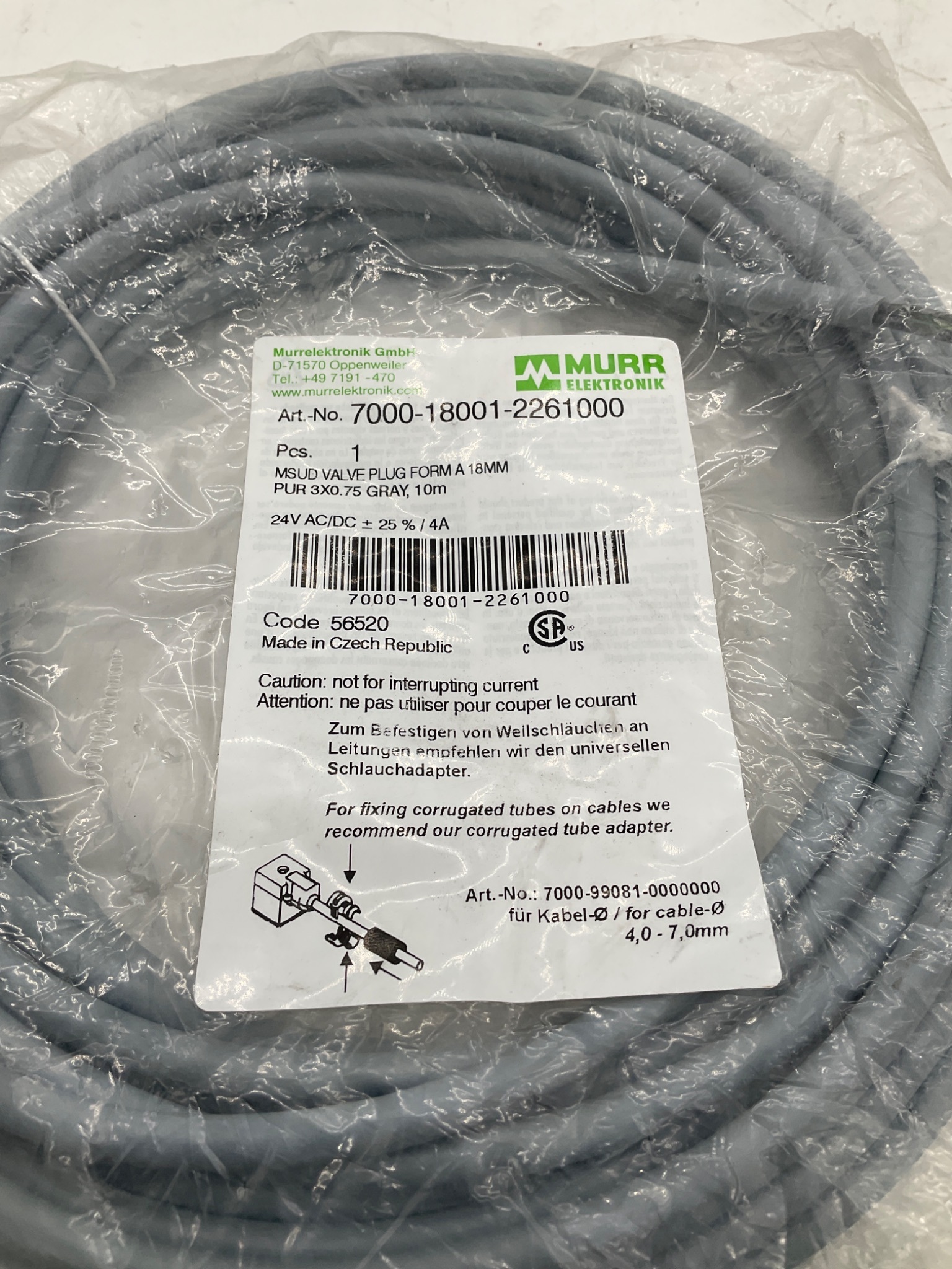 MURR ELEKTRONIK 7000-18001-2261000 Valve Plug Cable 10M NEW 1
