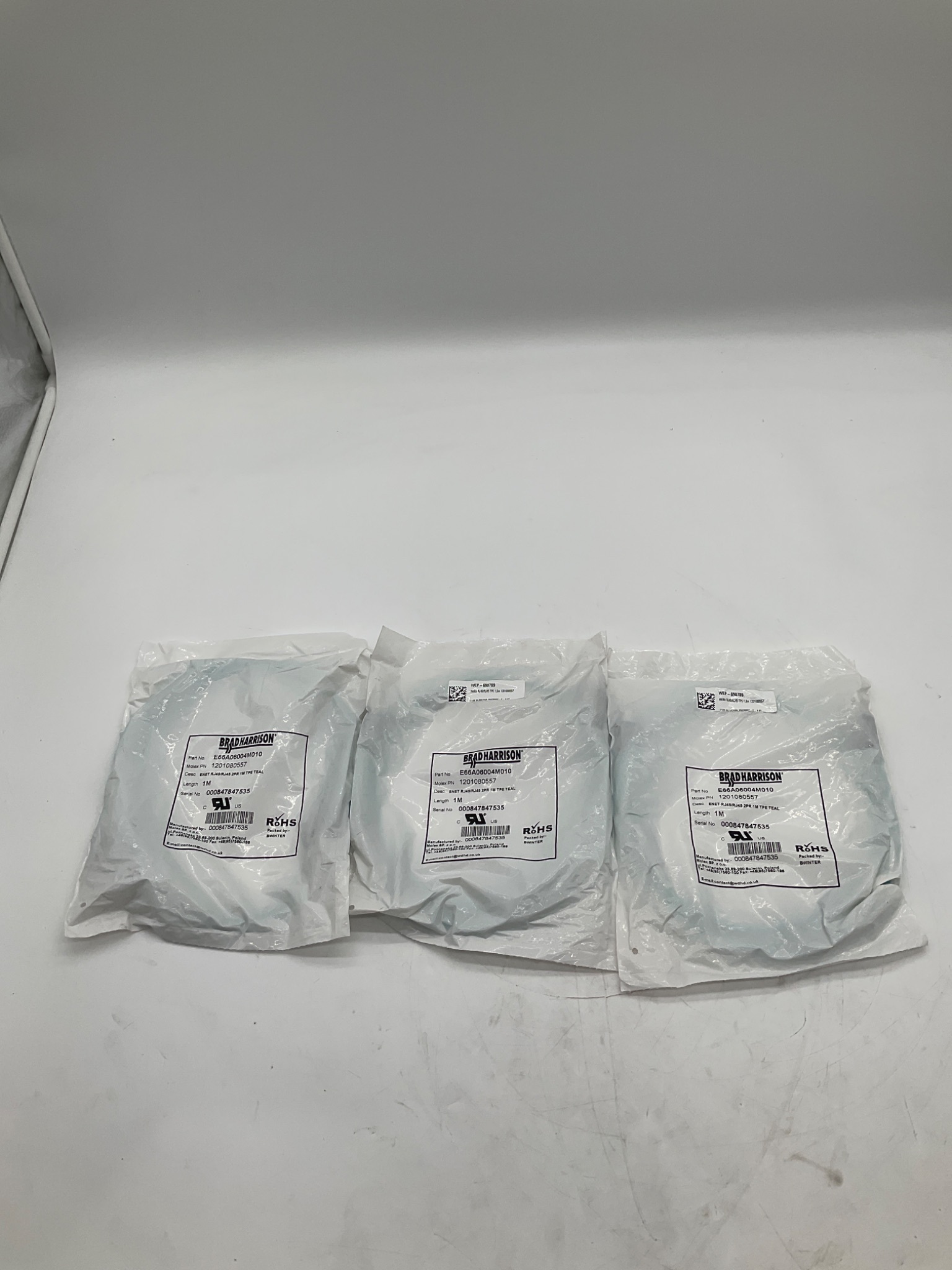 BRAD HARRISON E66A06004M010 RJ45 Ethernet Cable 1M (Lot Of 3) NEW 0