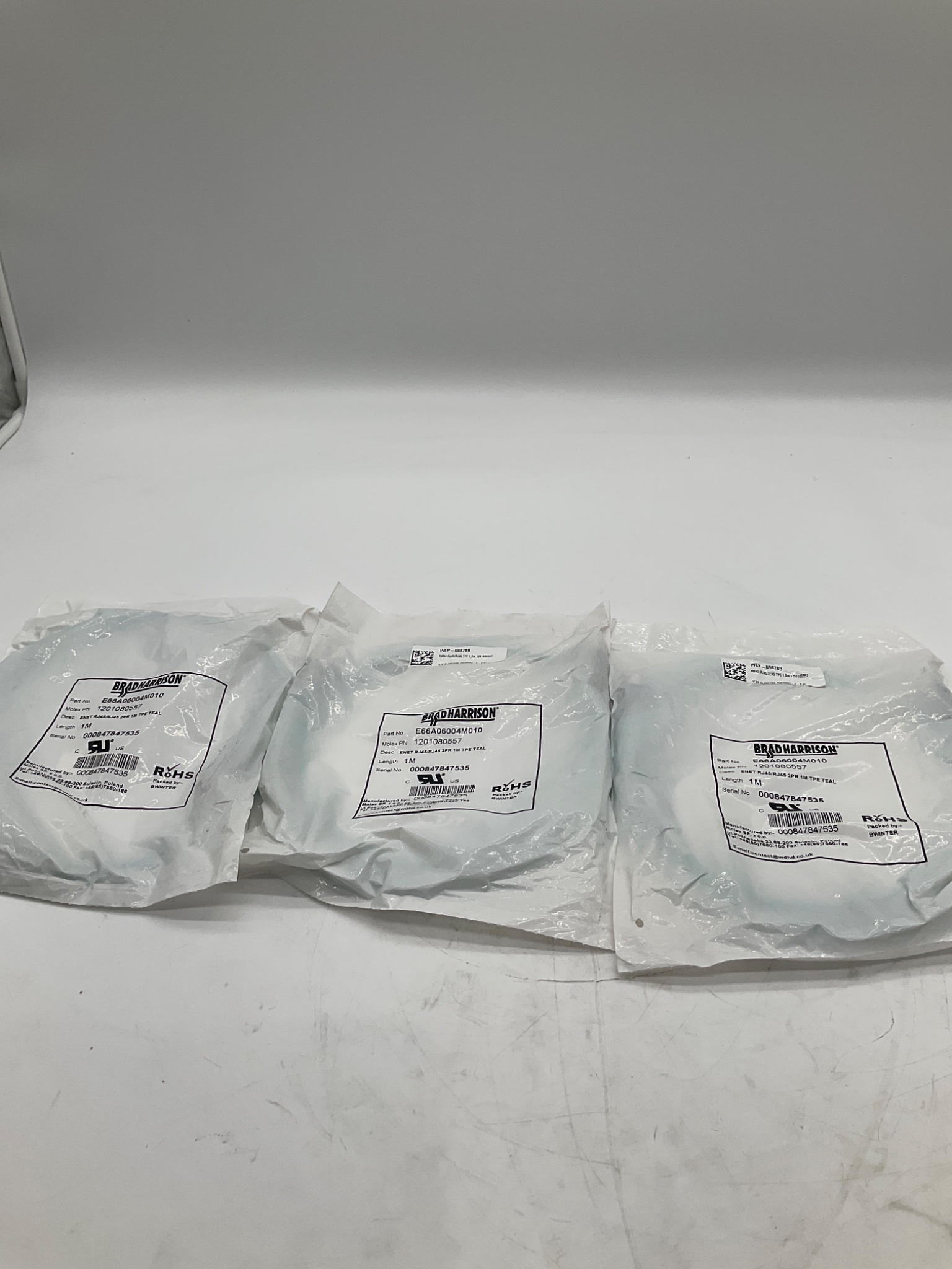 BRAD HARRISON E66A06004M010 RJ45 Ethernet Cable 1M (Lot Of 3) NEW 2