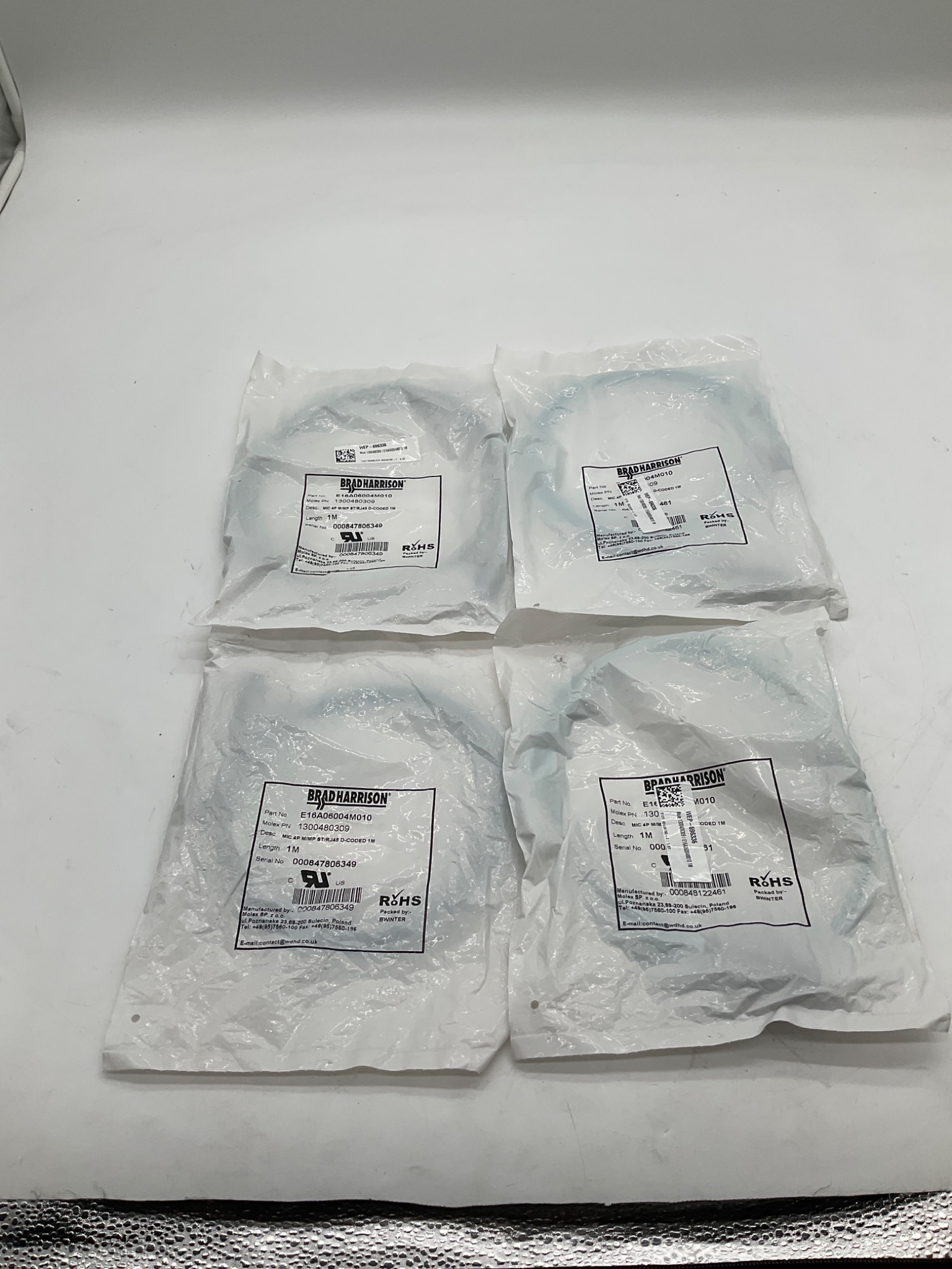 BRAD HARRISON E16A06004M010 M12 To RJ45 Ethernet Cordset 1M (Lot Of 4) NEW 0