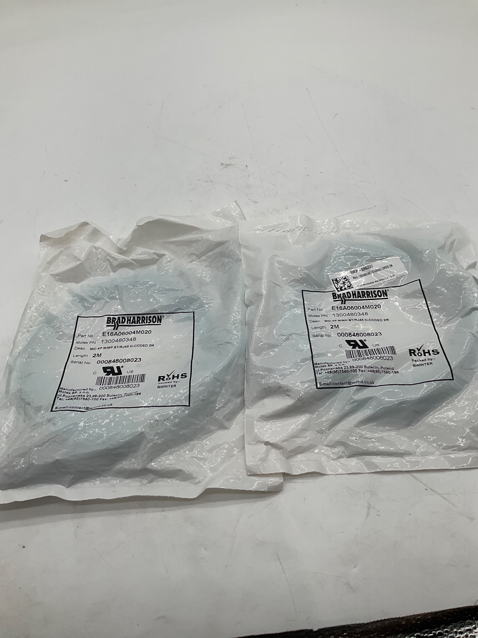 BRAD HARRISON E16A06004M020 M12 To RJ45 D-Coded Ethernet Cordset 2M NEW 1
