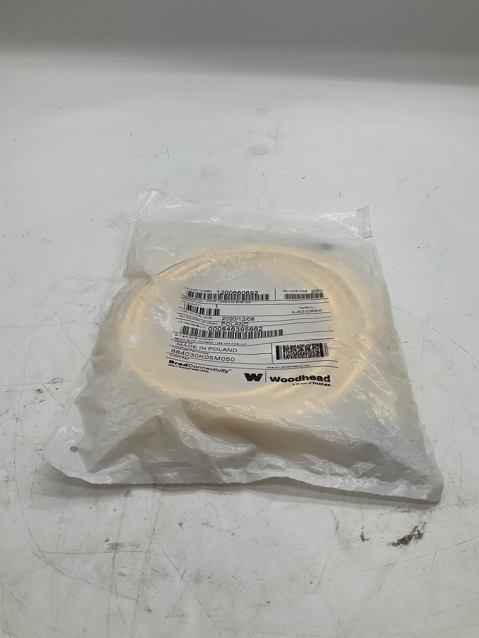 WOODHEAD 1200660692 Micro-Change M12 4-Pole Cordset 5M NEW 0