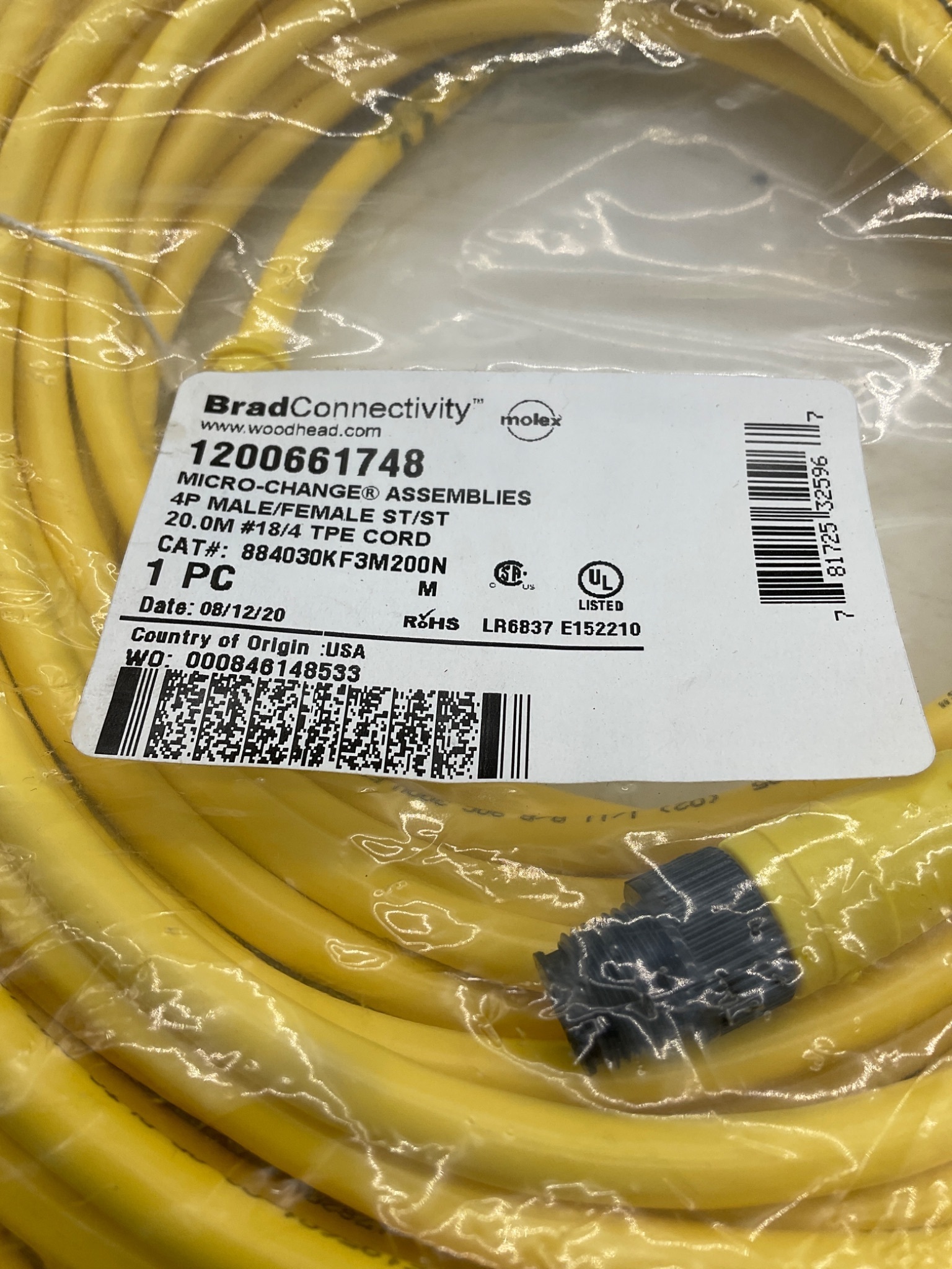 BRAD CONNECTIVITY 1200661748 Micro-Change Cordset 20M NEW 1