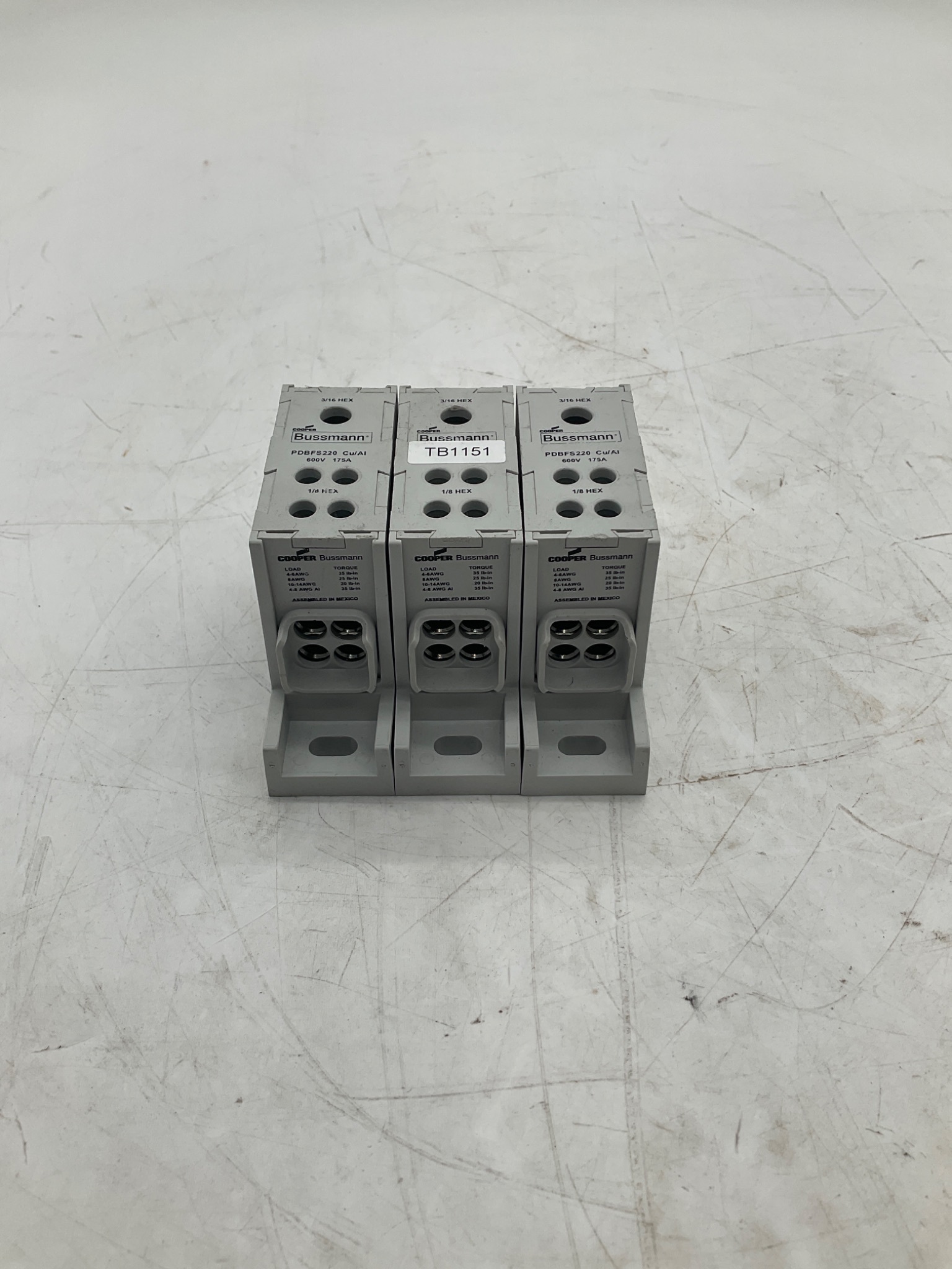 Bussmann PDBFS220 Power Distribution Block 600V 175A Cu/Al (LOT OF 3) USED 0