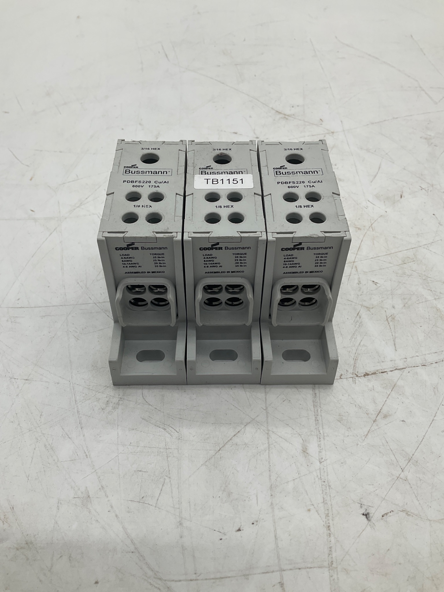 Bussmann PDBFS220 Power Distribution Block 600V 175A Cu/Al (LOT OF 3) USED 2