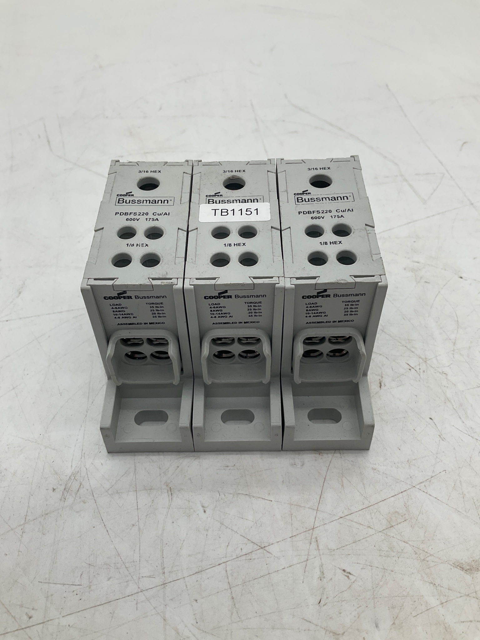 Bussmann PDBFS220 Power Distribution Block 600V 175A Cu/Al (LOT OF 3) USED 3