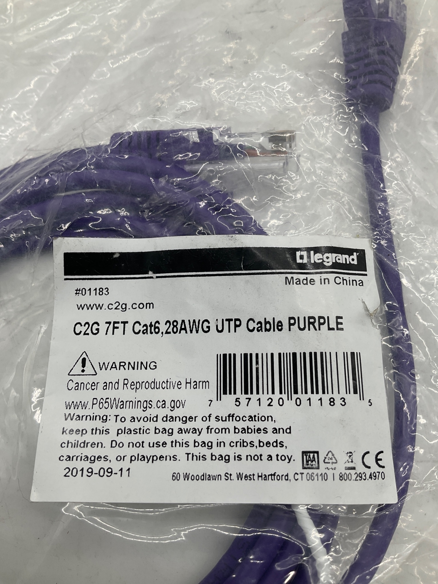 LEGRAND C2G 01183 Cat6 Ethernet Patch Cable 7ft Purple NEW 1
