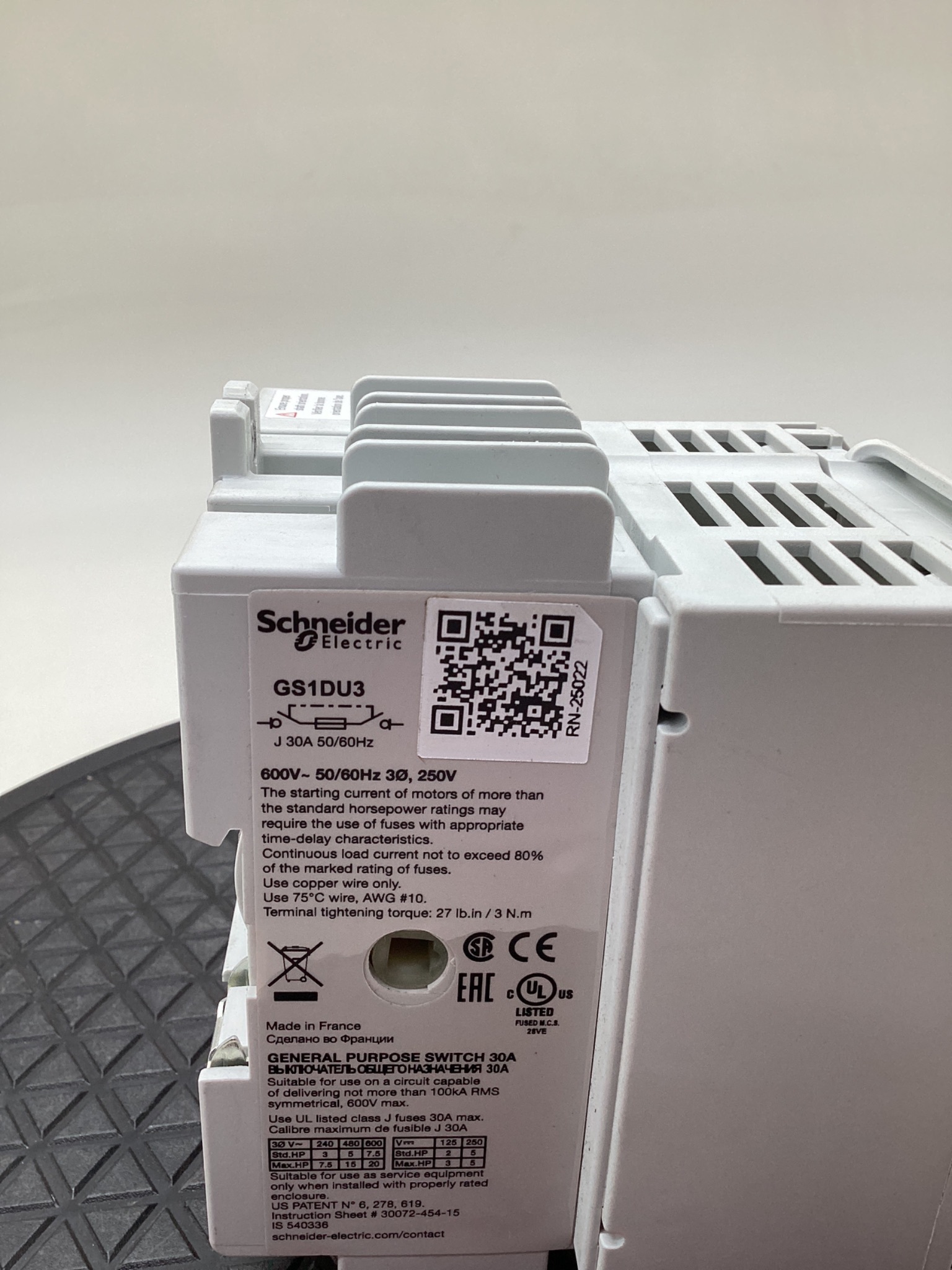 Schneider Electric GS1DU3 General Purpose Fusible Disconnect Switch NEW 1