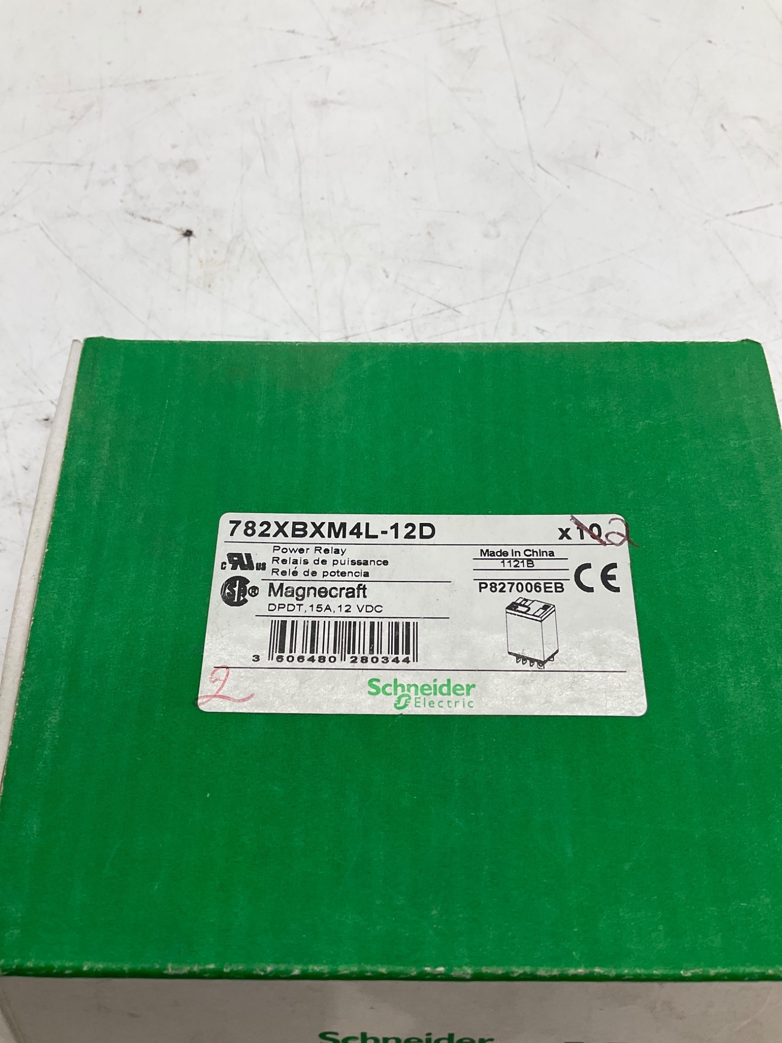 Schneider Electric 782XBXM4L-12D DPDT Power Relay 12VDC 15A (Lot of 2) NEW 1