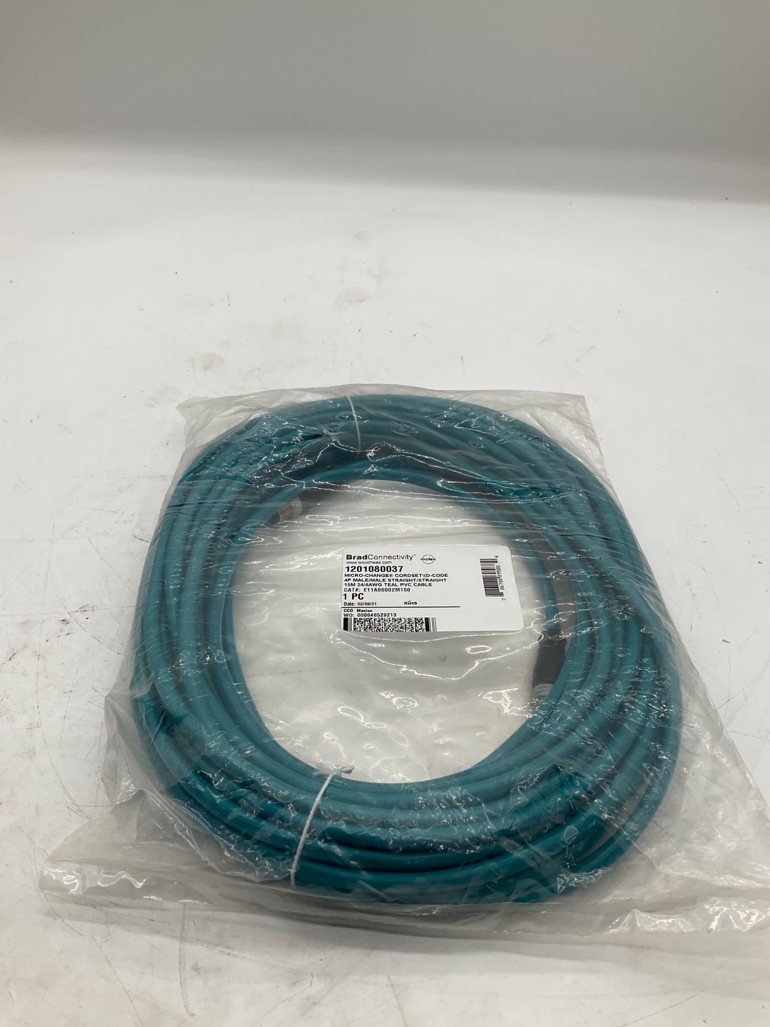 Brad Connectivity 1201080037 Micro-Change D-Code M12 Cordset 15M 4-Pin Male/Male NEW 0