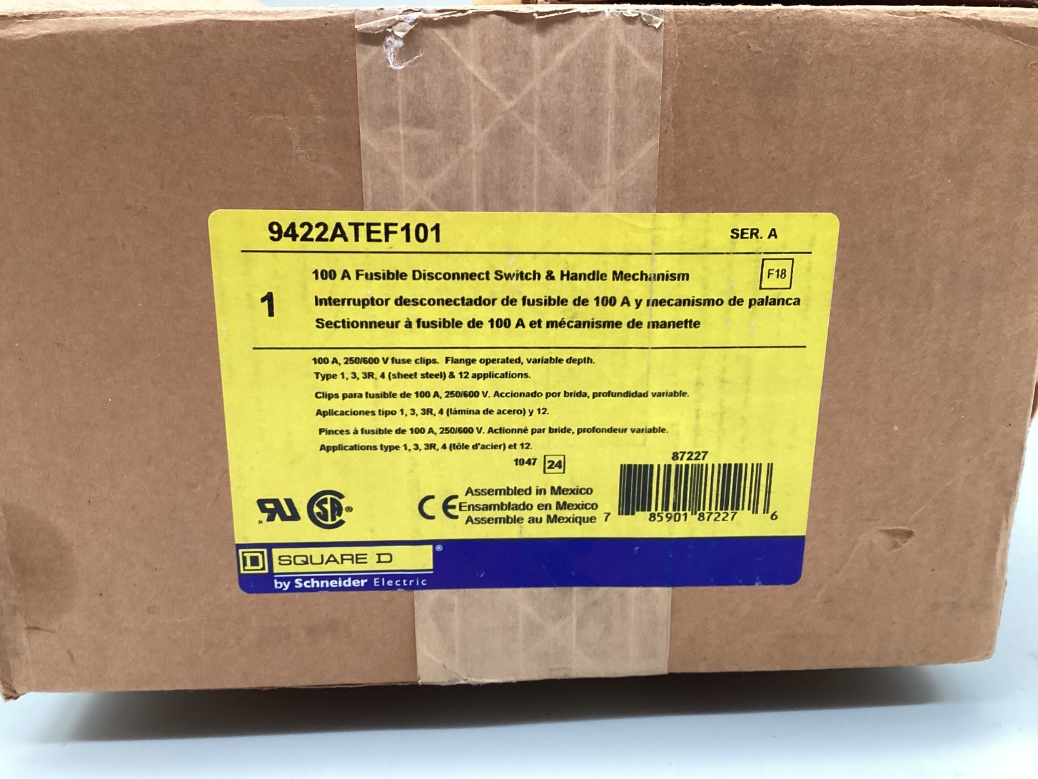 Schneider Electric 9422ATEF101 100A Fusible Disconnect Switch & Handle Mechanism NEW 1