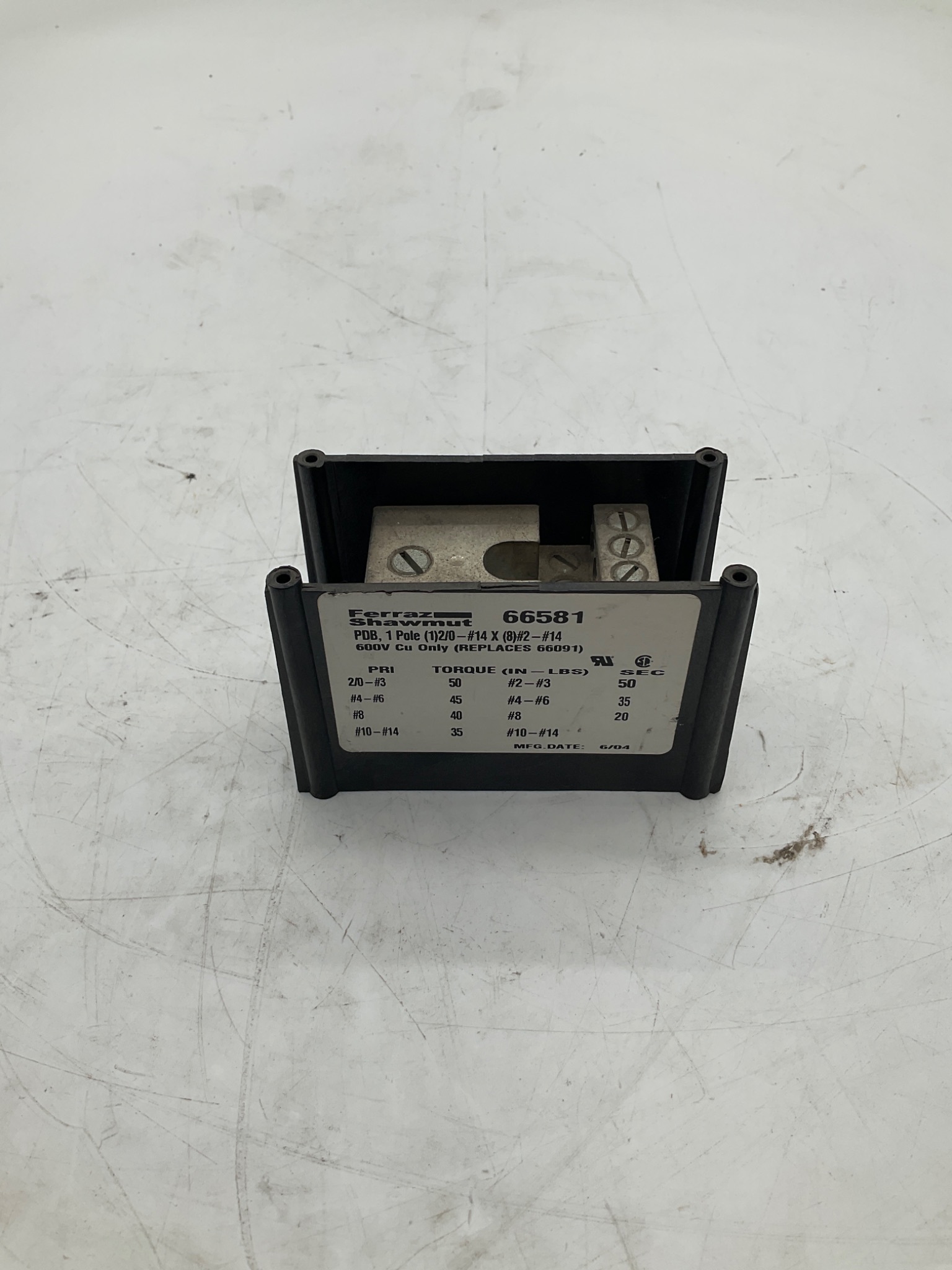Ferraz Shawmut 66581 1-Pole 600V Power Distribution Block USED 0