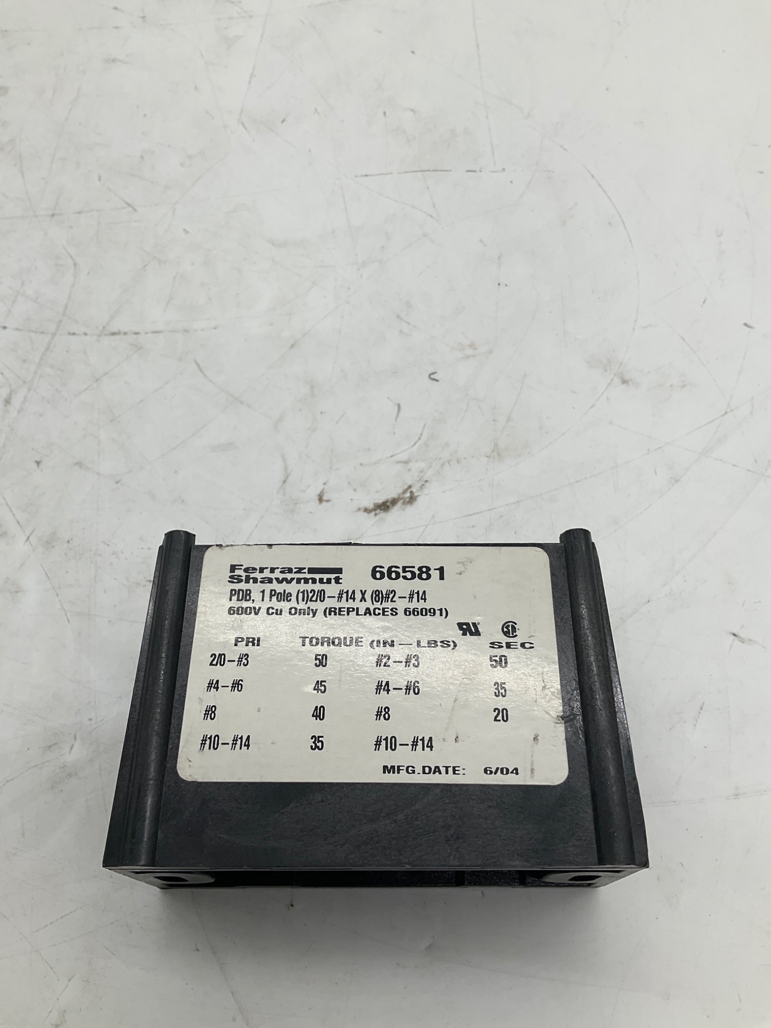 Ferraz Shawmut 66581 1-Pole 600V Power Distribution Block USED 4