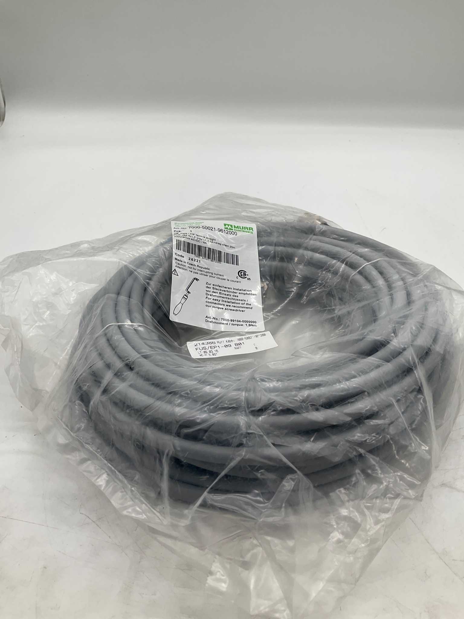 MURR ELEKTRONIK 7000-50021-9612000 7/8" Cordset 20M NEW 0