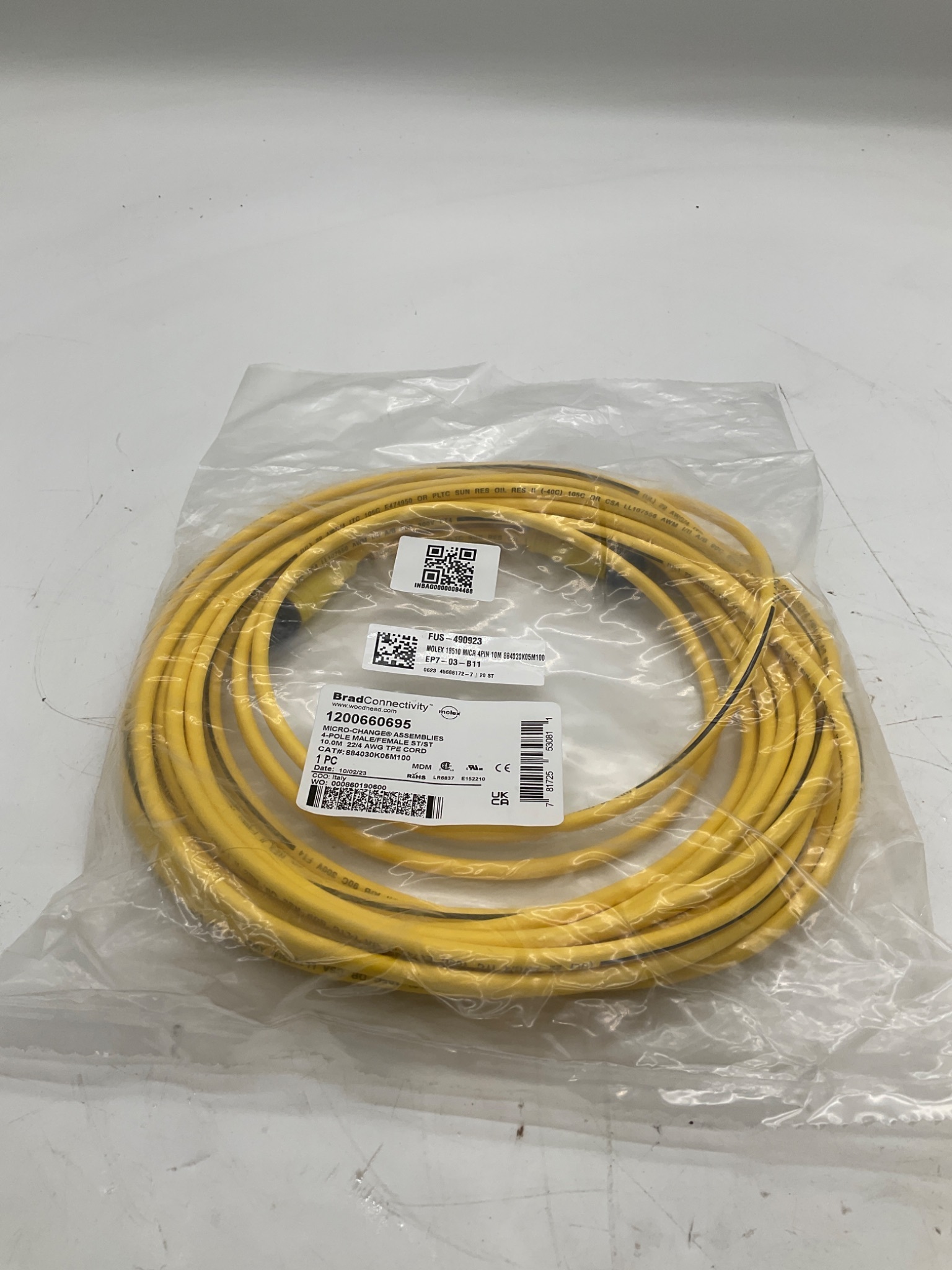 Brad Connectivity 1200660695 Micro-Change 4-Pole Male/Male 10M Cordset NEW 0