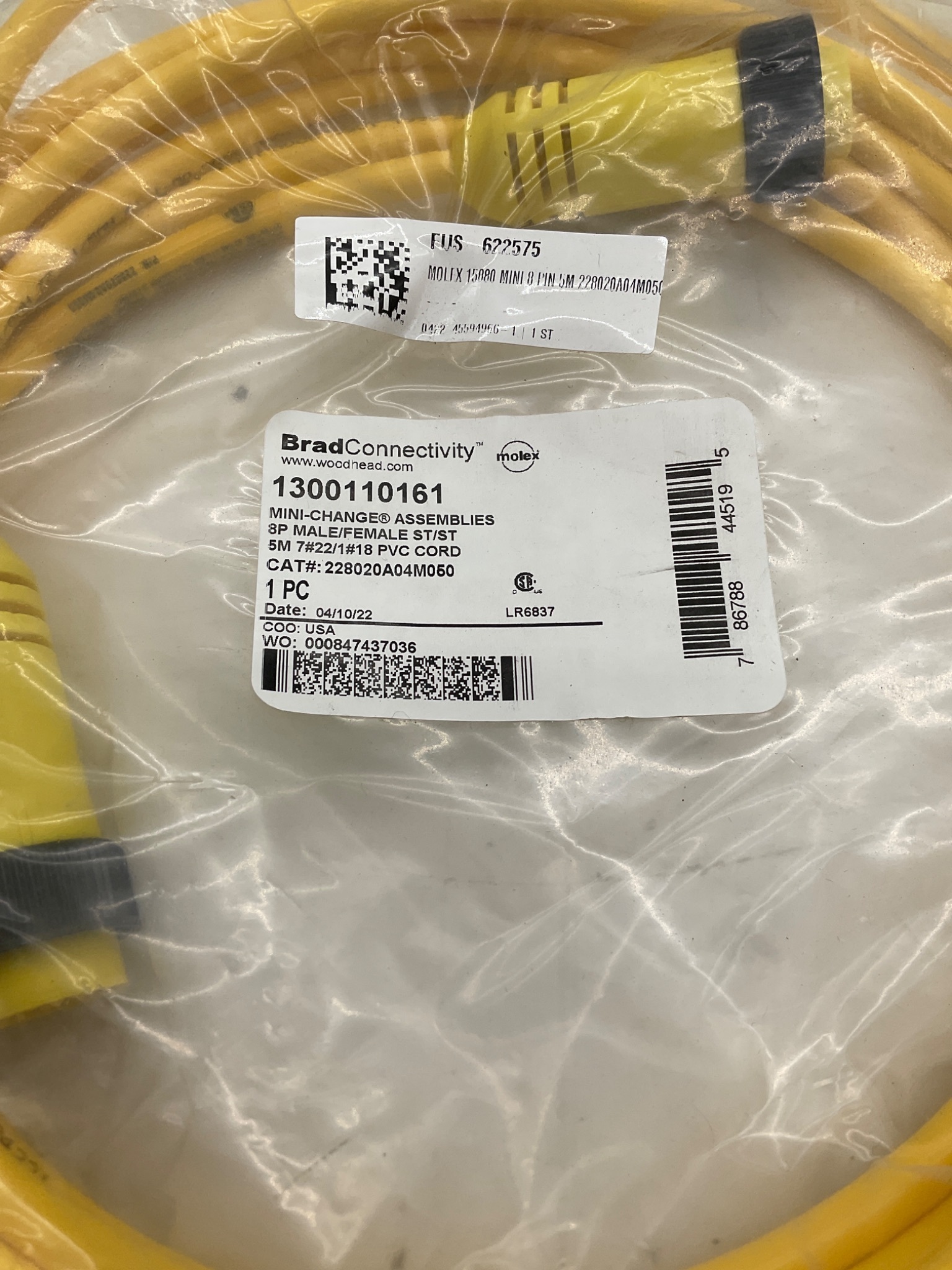 Brad Connectivity 1300110161 Mini-Change 8-Pole Male/Female 5M Cordset NEW 1