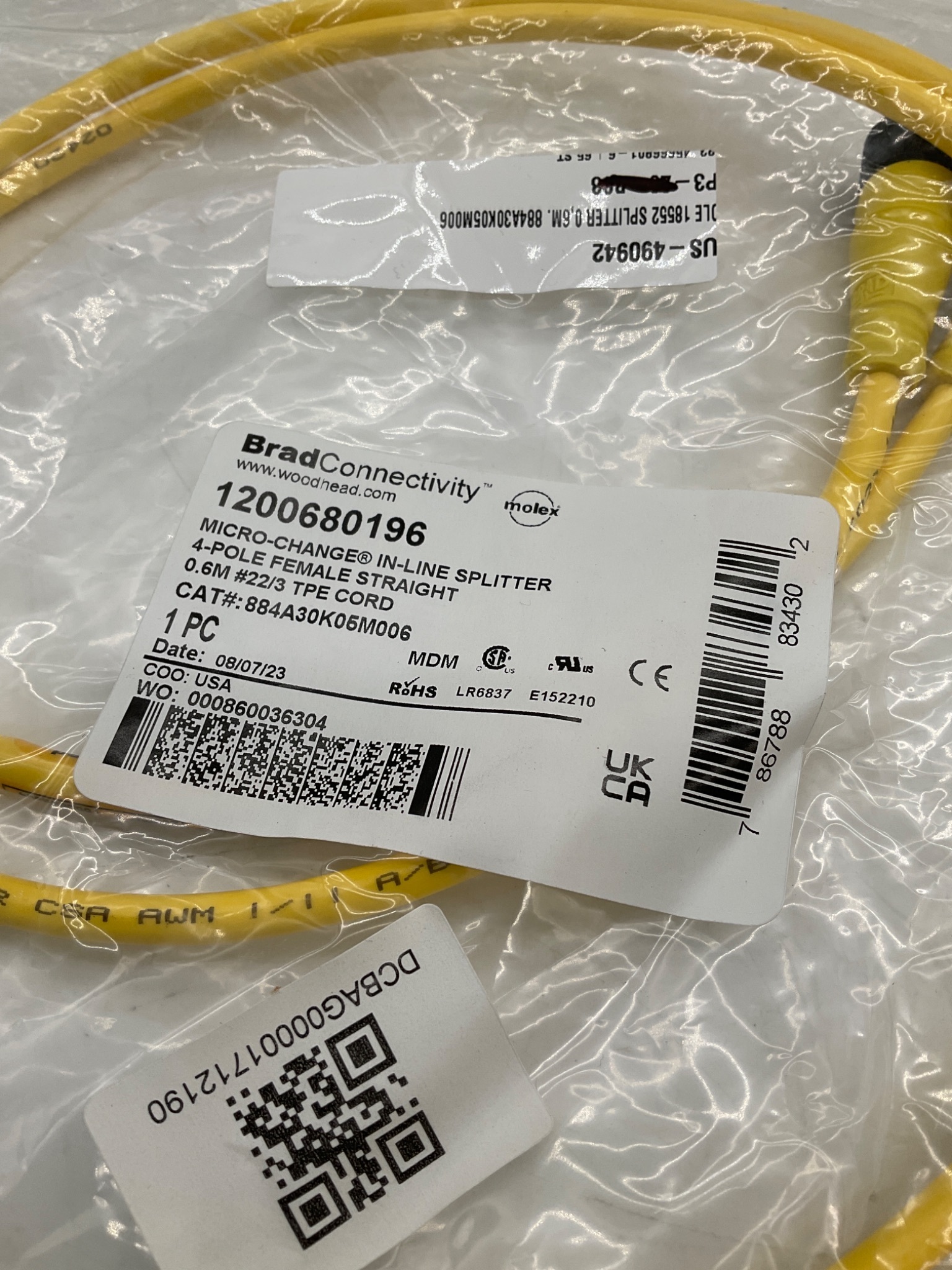 Brad Connectivity 1200680196 Micro-Change 4-Pole Female In-Line Splitter 0.6M NEW 2