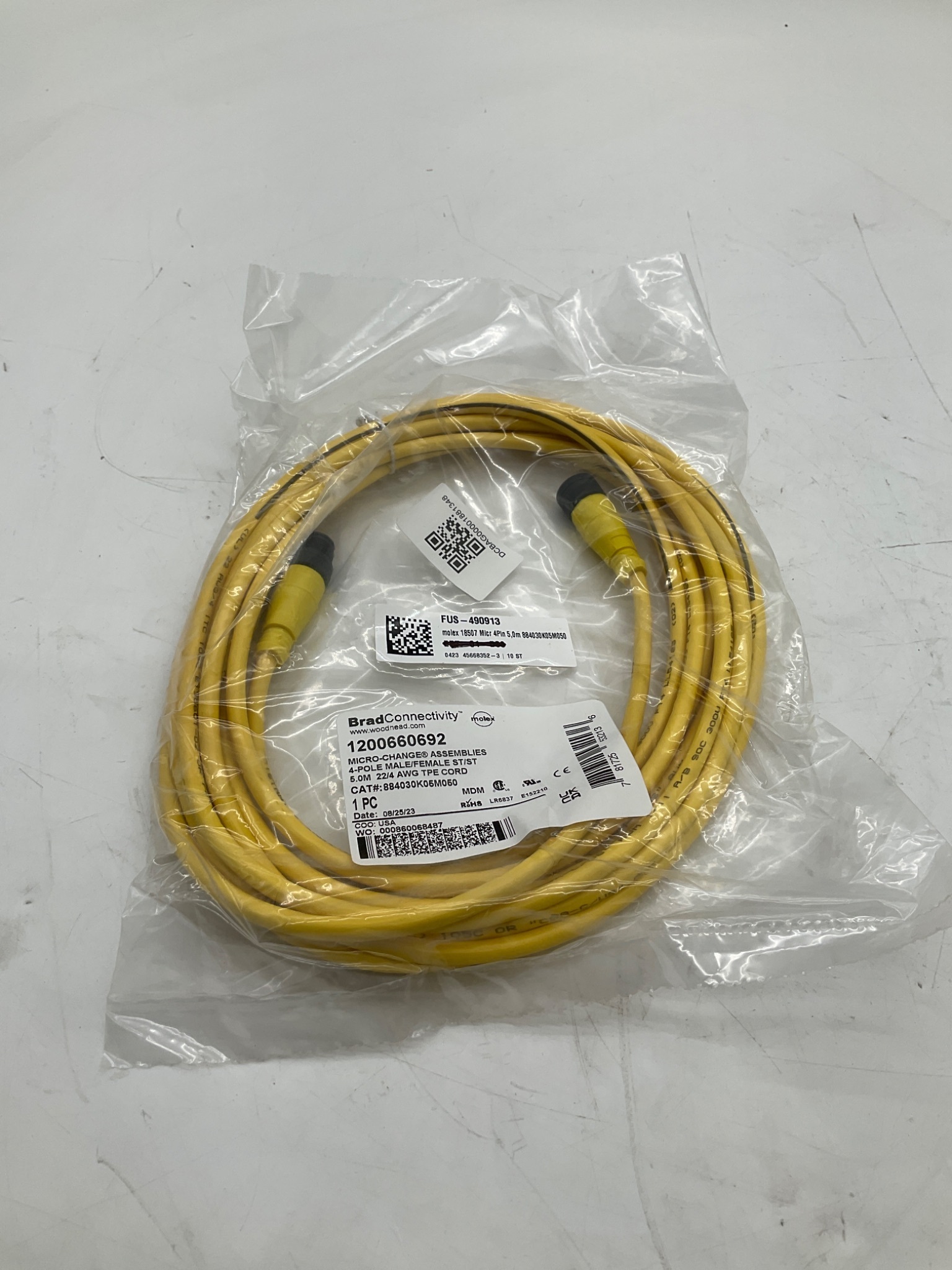 Brad Connectivity 1200660692 Micro-Change 4-Pole Male/Female 5M Cordset NEW 0