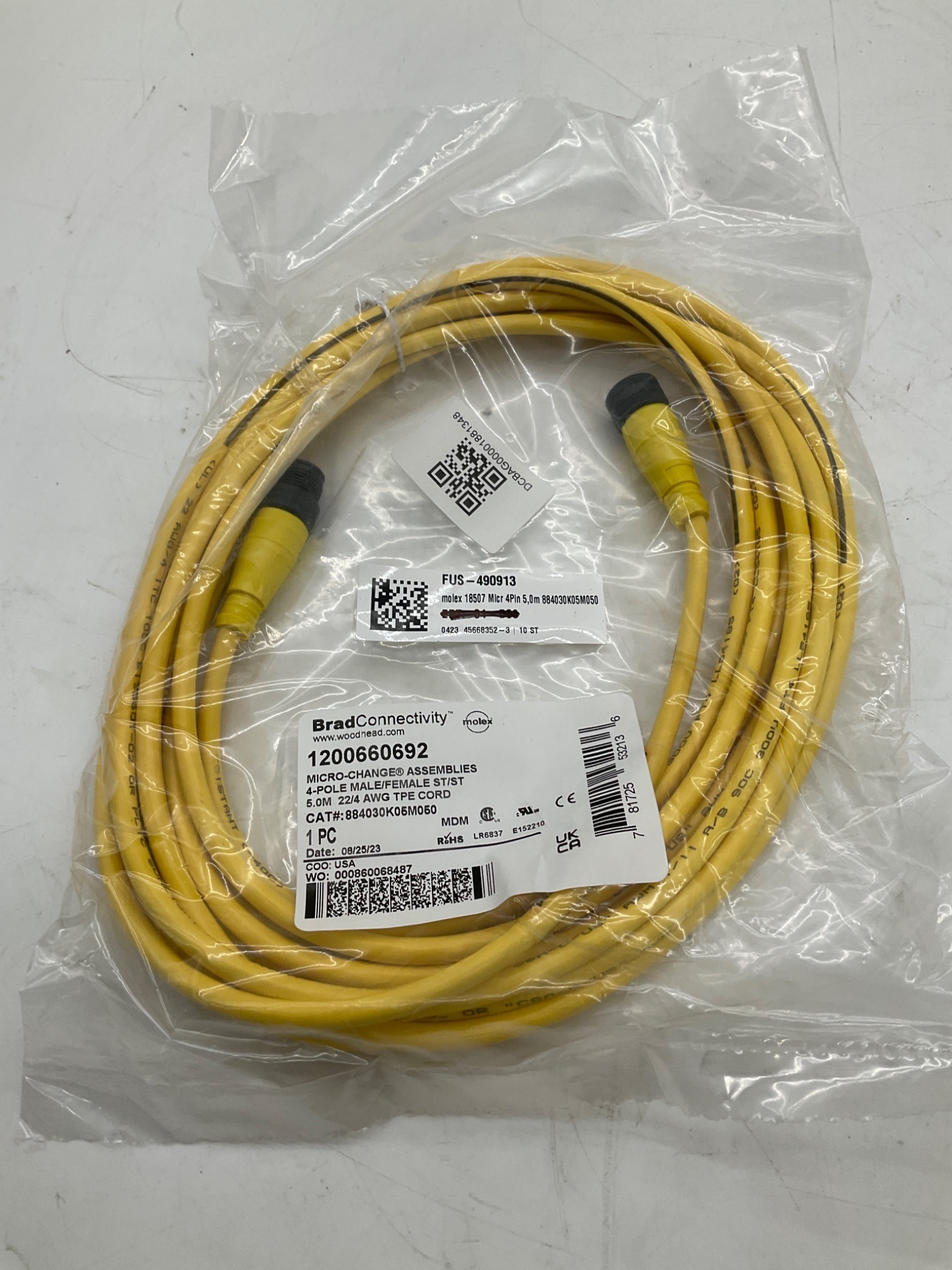 Brad Connectivity 1200660692 Micro-Change 4-Pole Male/Female 5M Cordset NEW 1