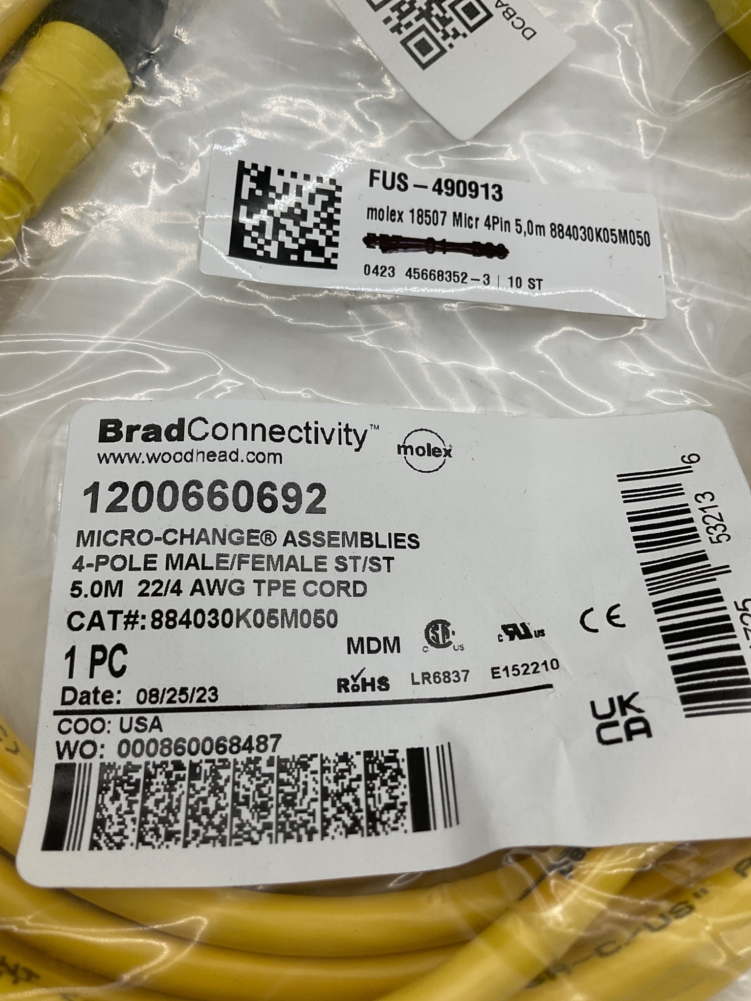 Brad Connectivity 1200660692 Micro-Change 4-Pole Male/Female 5M Cordset NEW 2