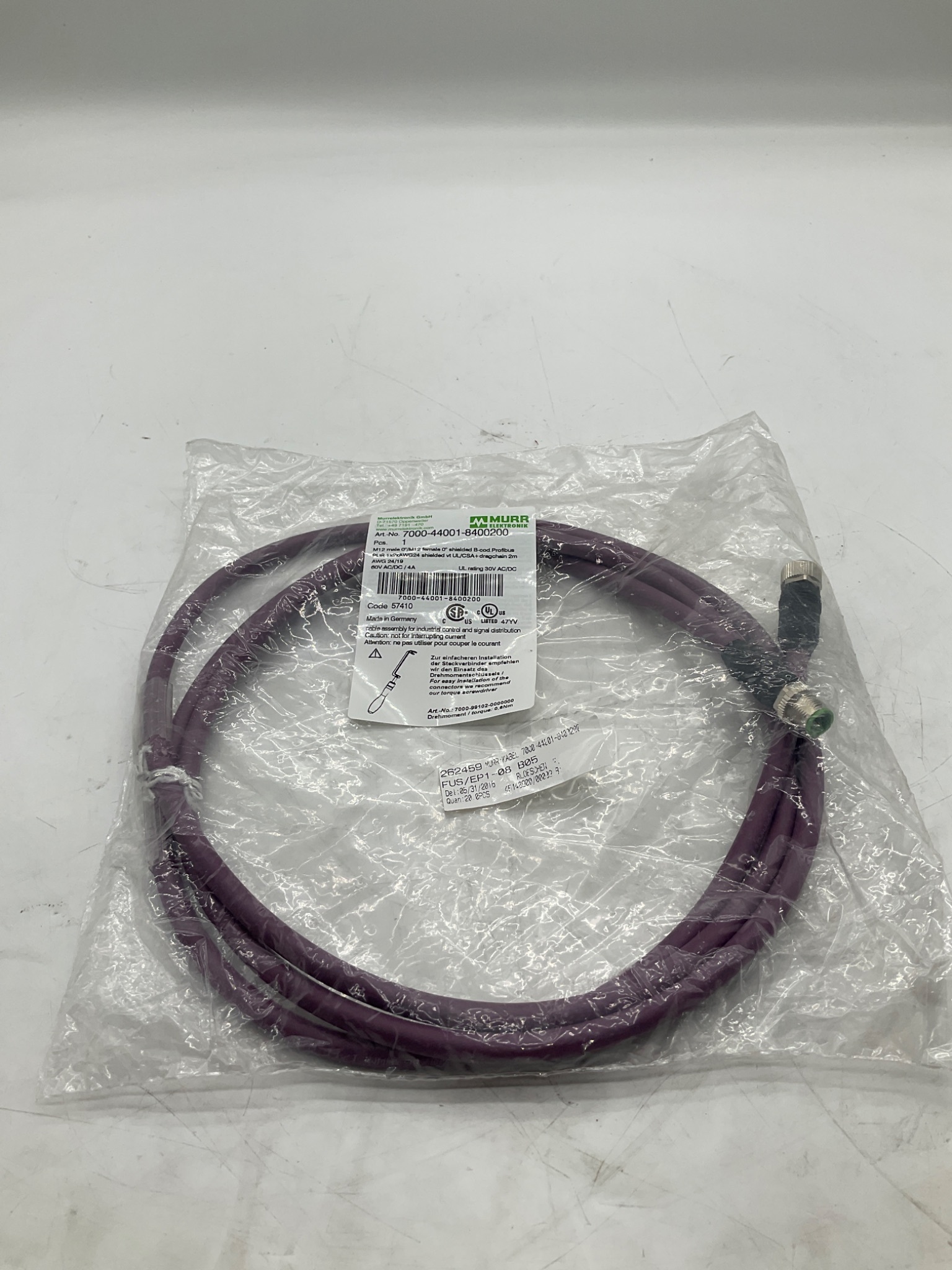 MURR ELEKTRONIK 7000-44001-8400200 M12 B-Coded Profibus Cable 2M NEW 0