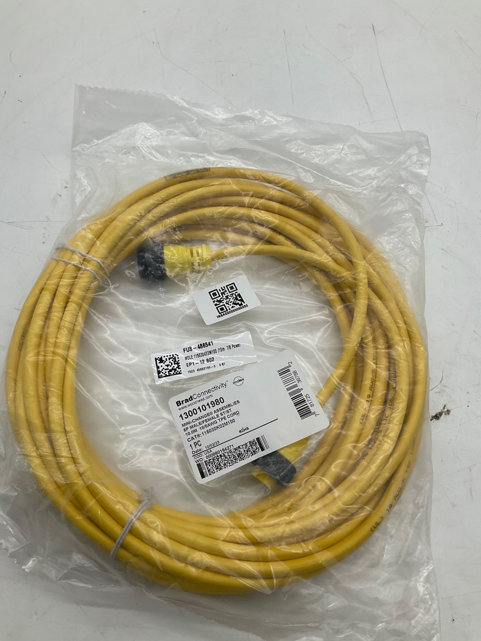 Brad Connectivity 1300101980 Mini-Change 5-Pole Male/Female 10M Cordset NEW 1