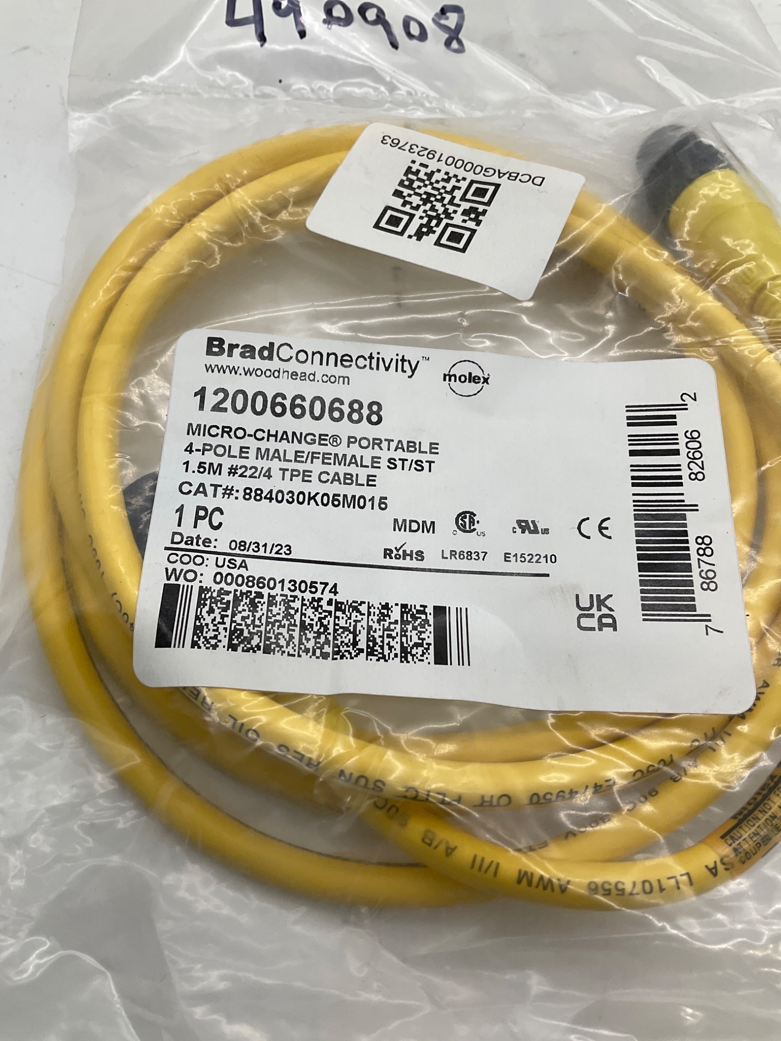 Brad Connectivity 1200660688 Micro-Change 4-Pole Male/Female 1.5M Cordset NEW 1