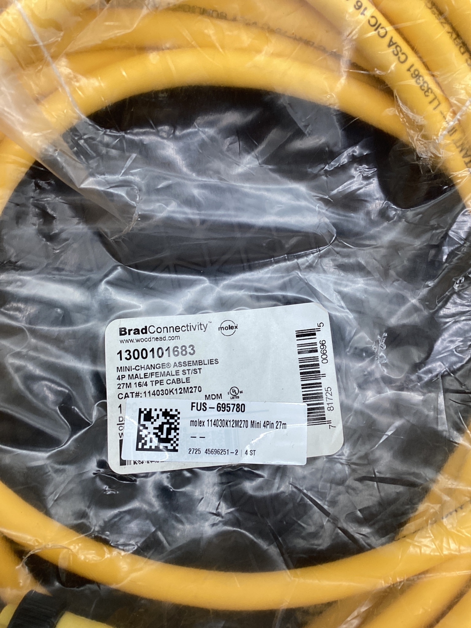 Brad Connectivity 1300101683 Mini-Change 4-Pole Male/Female 27M Cordset NEW 1