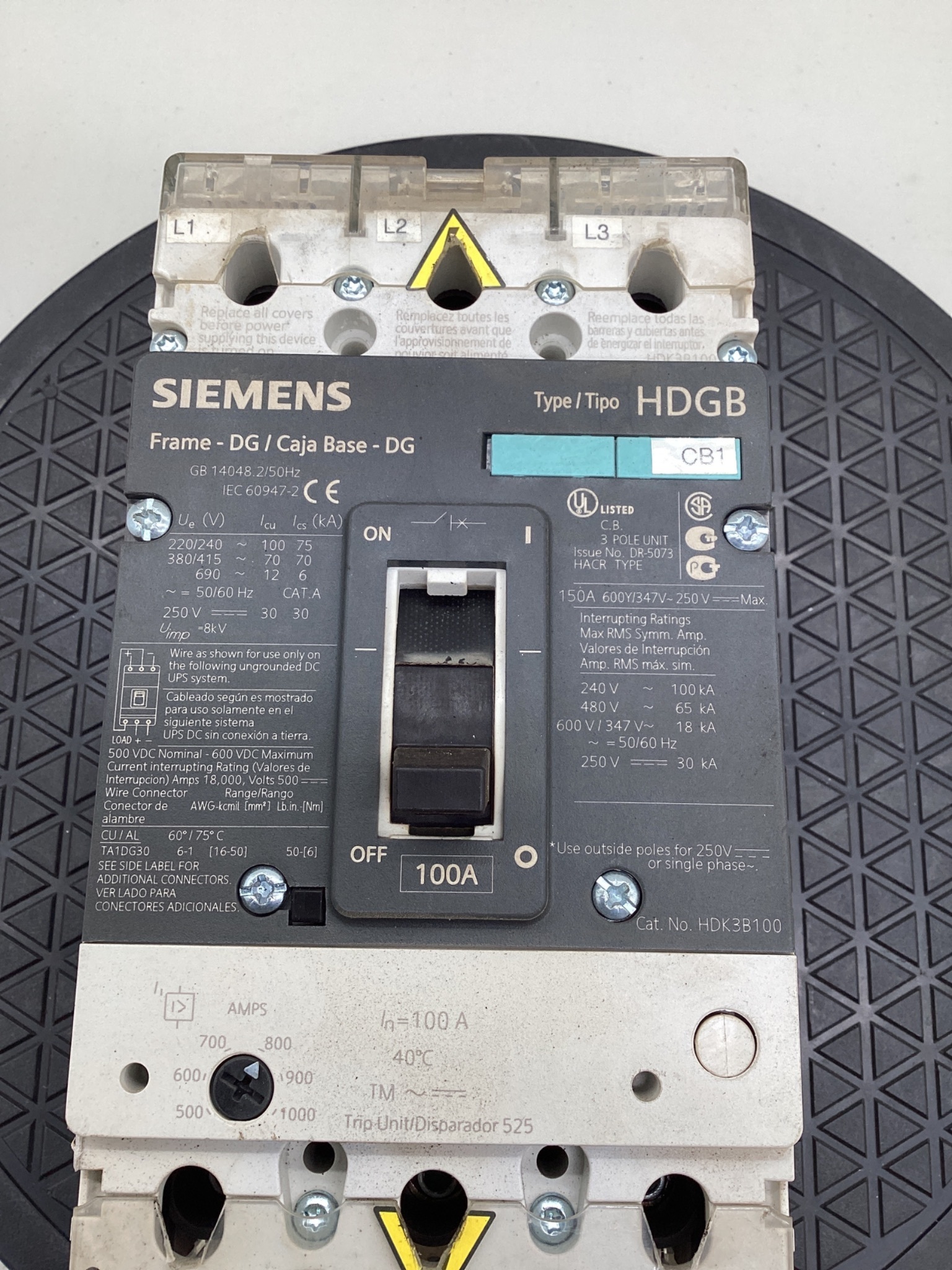 Siemens 3VL2515-3RR30-0AA0 HDK3B100 100A 3-Pole Circuit Breaker USED 1