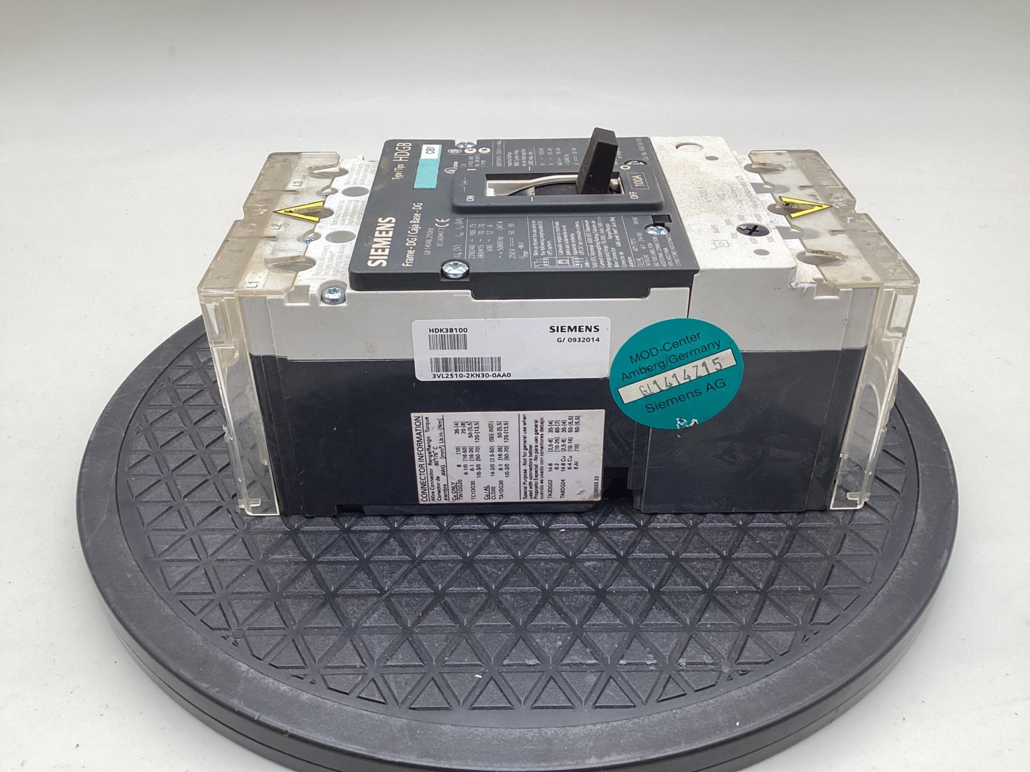 Siemens 3VL2515-3RR30-0AA0 HDK3B100 100A 3-Pole Circuit Breaker USED 4