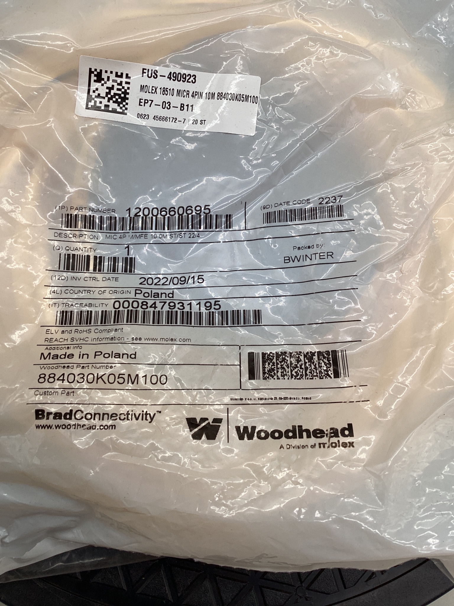 Woodhead 1200660695 Micro-Change 4-Pole Male/Female 10M Cordset NEW 1