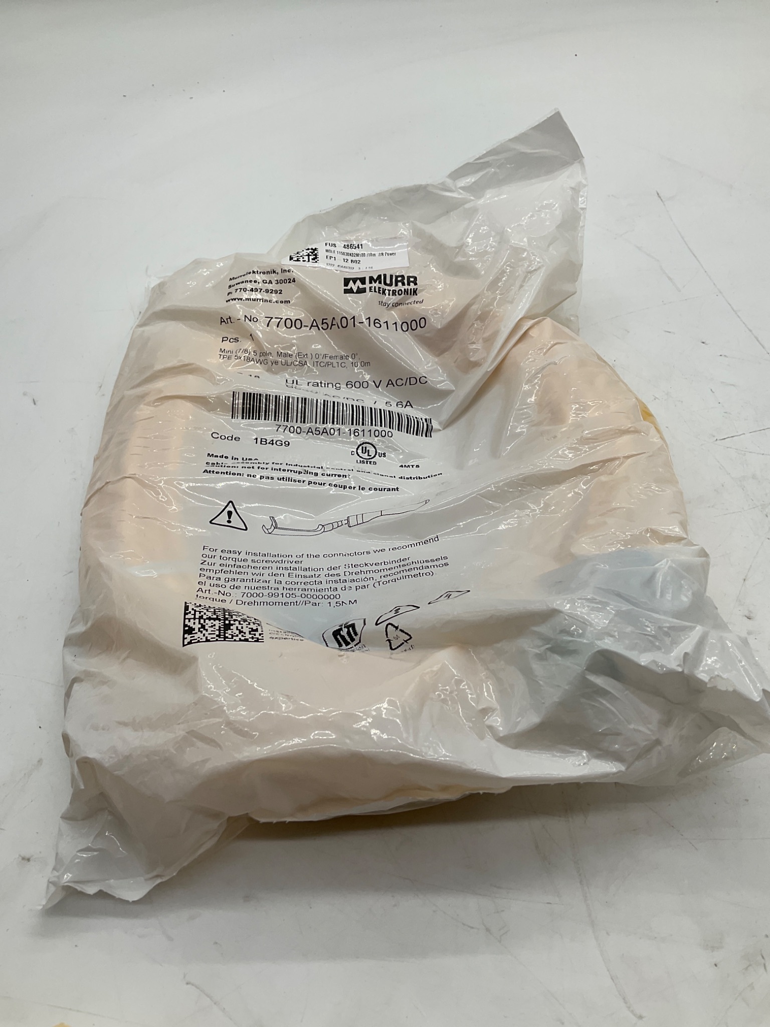 Murrelektronik 7700-A5A01-1611000 Mini 5-Pole Male/Female 10M 600V Cordset NEW 0