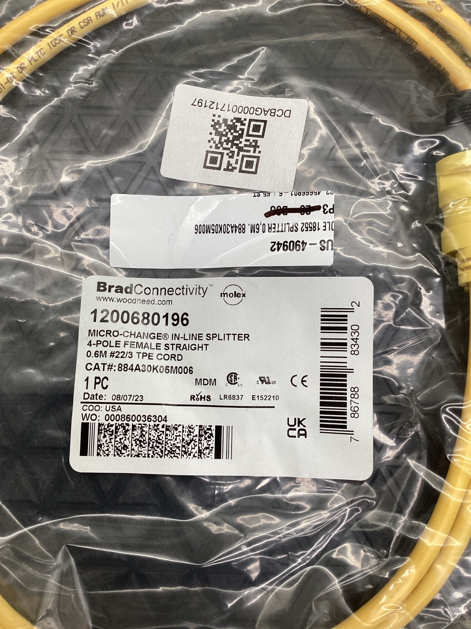 Brad Connectivity 1200680196 Micro-Change 4-Pole Female In-Line Splitter 0.6M NEW 1