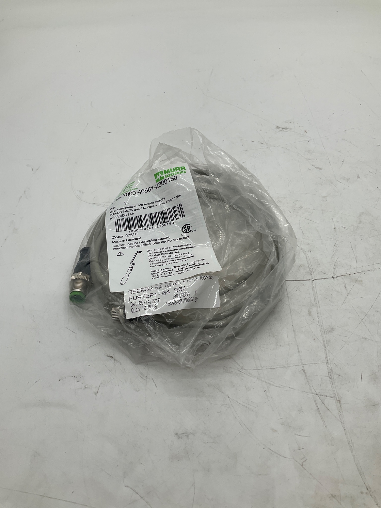 MURR ELEKTRONIK 7000-40561-2300150 M12 Male To M8 Female Cordset 1.5M NEW 0