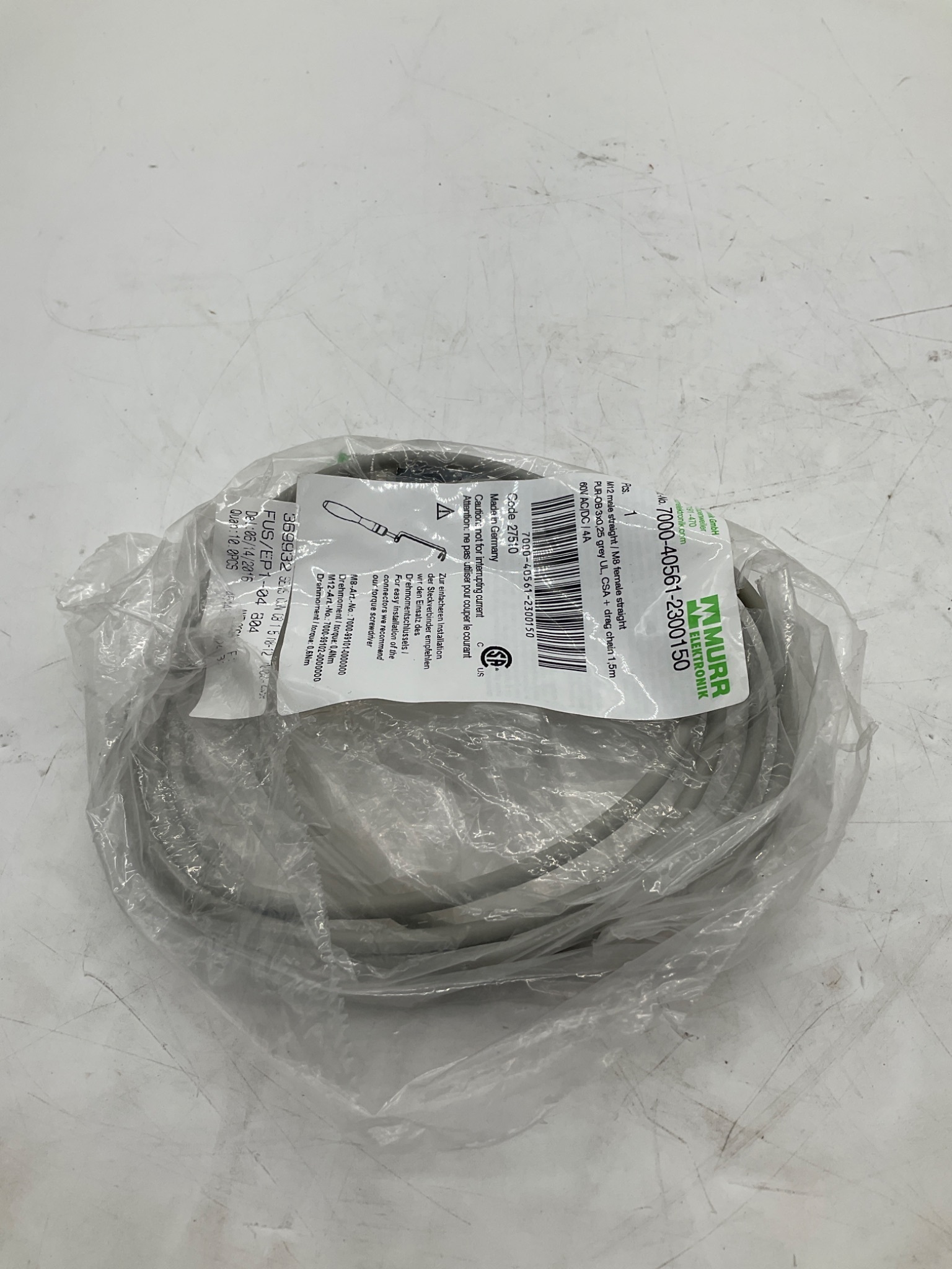 MURR ELEKTRONIK 7000-40561-2300150 M12 Male To M8 Female Cordset 1.5M NEW 3