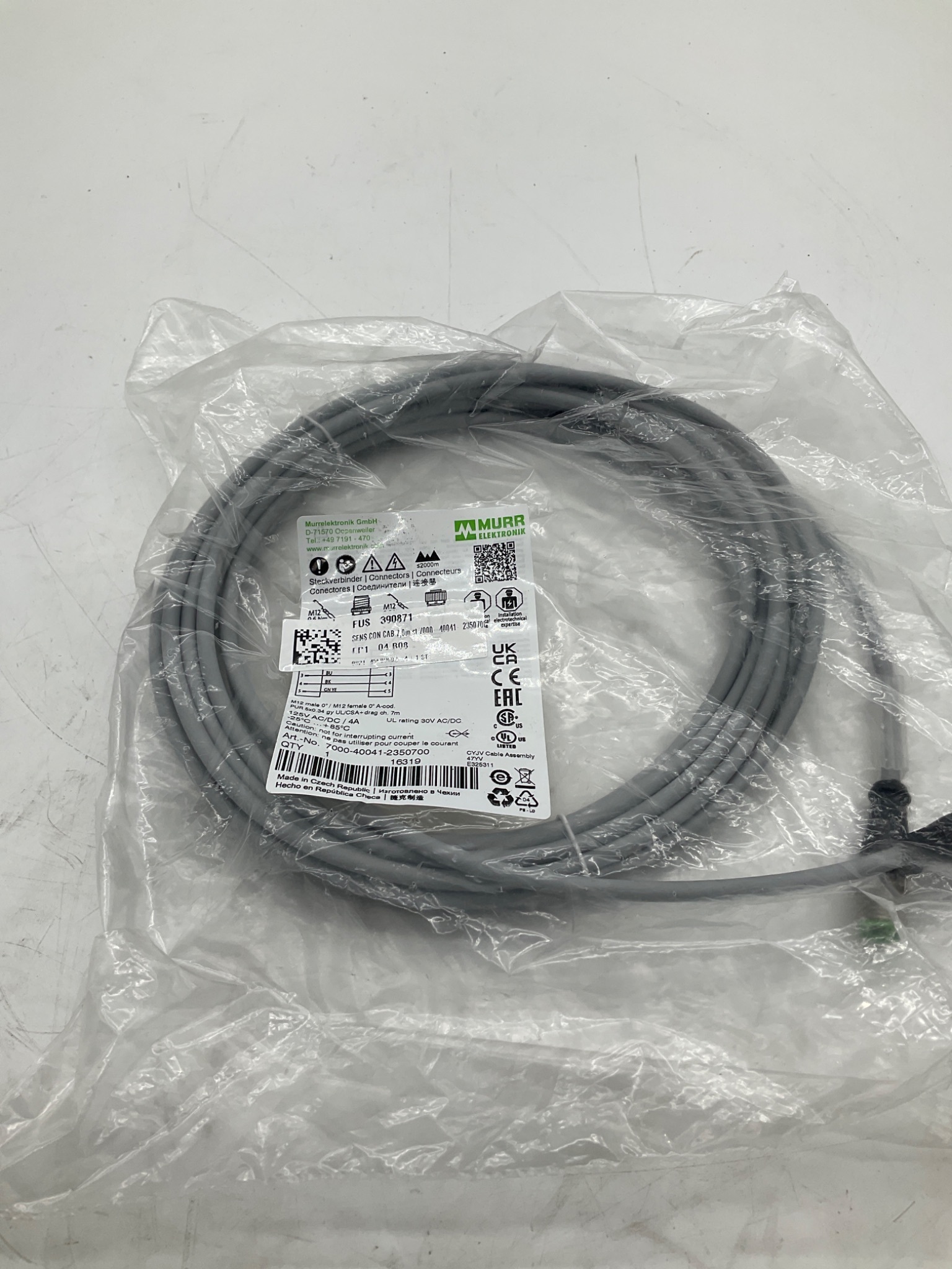MURR ELEKTRONIK 7000-40041-2350700 M12 A-Coded Sensor Actuator Cordset 7M NEW 0