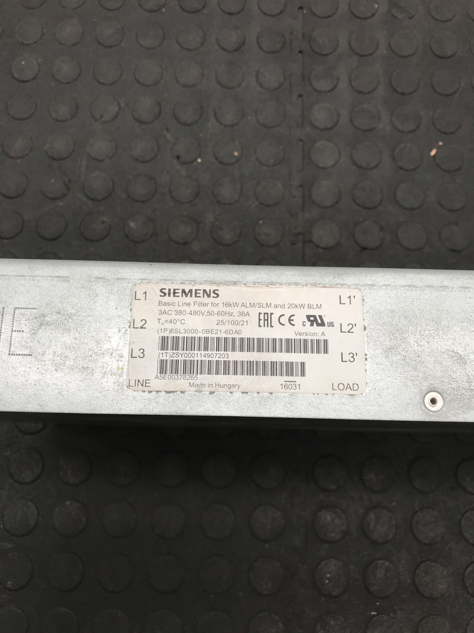 SIEMENS 6SL3000‑0BE21‑6DA0 SINAMICS Basic Line Filter USED 2
