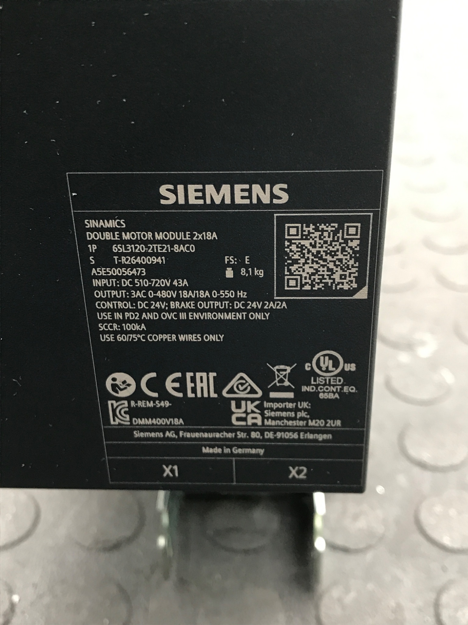 SIEMENS 6SL3120‑2TE21‑8AC0 SINAMICS Double Motor Module USED 2