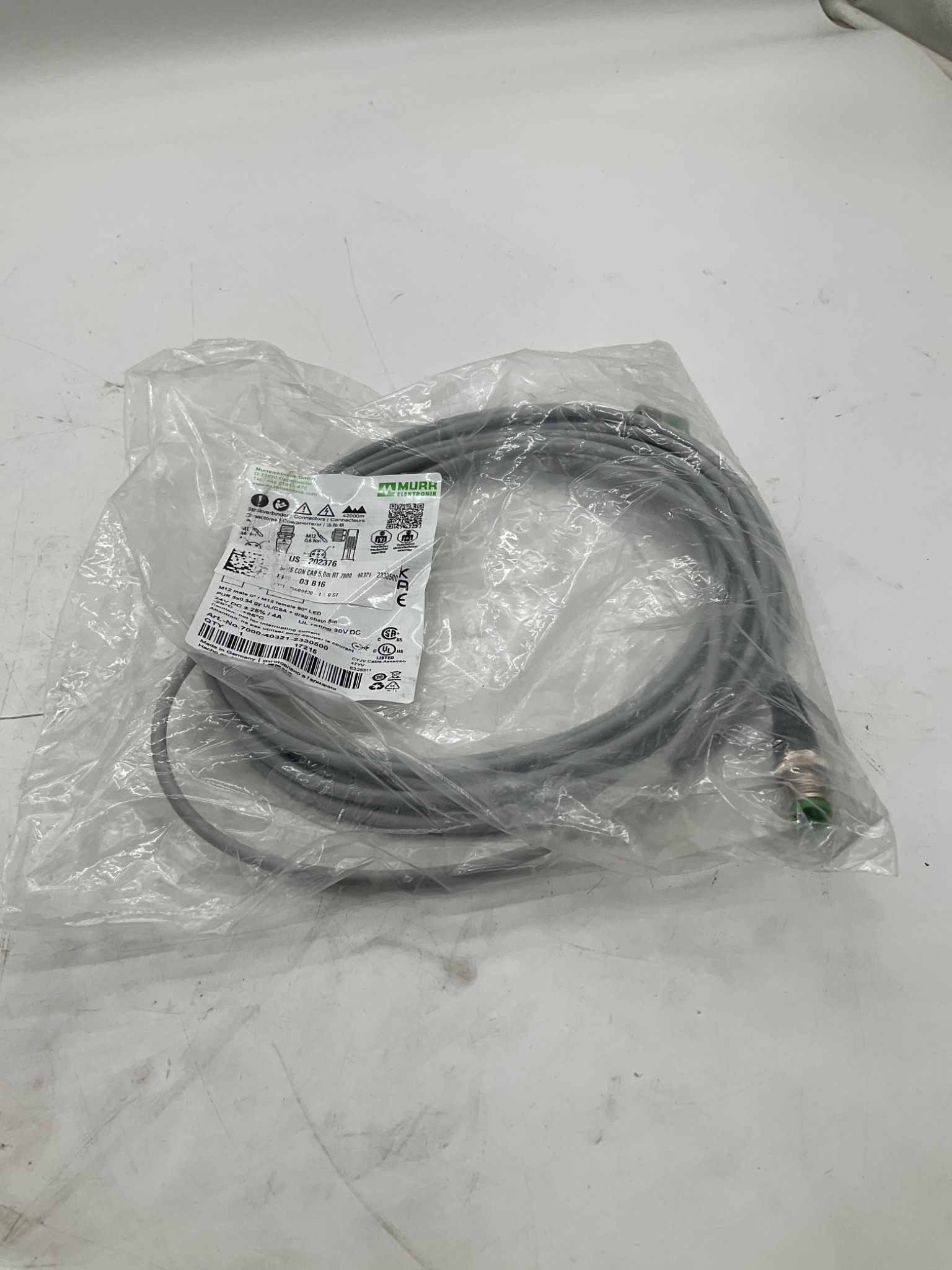 MURR ELEKTRONIK 7000-40321-2330500 M12 LED Sensor Actuator Cordset 5M NEW 0