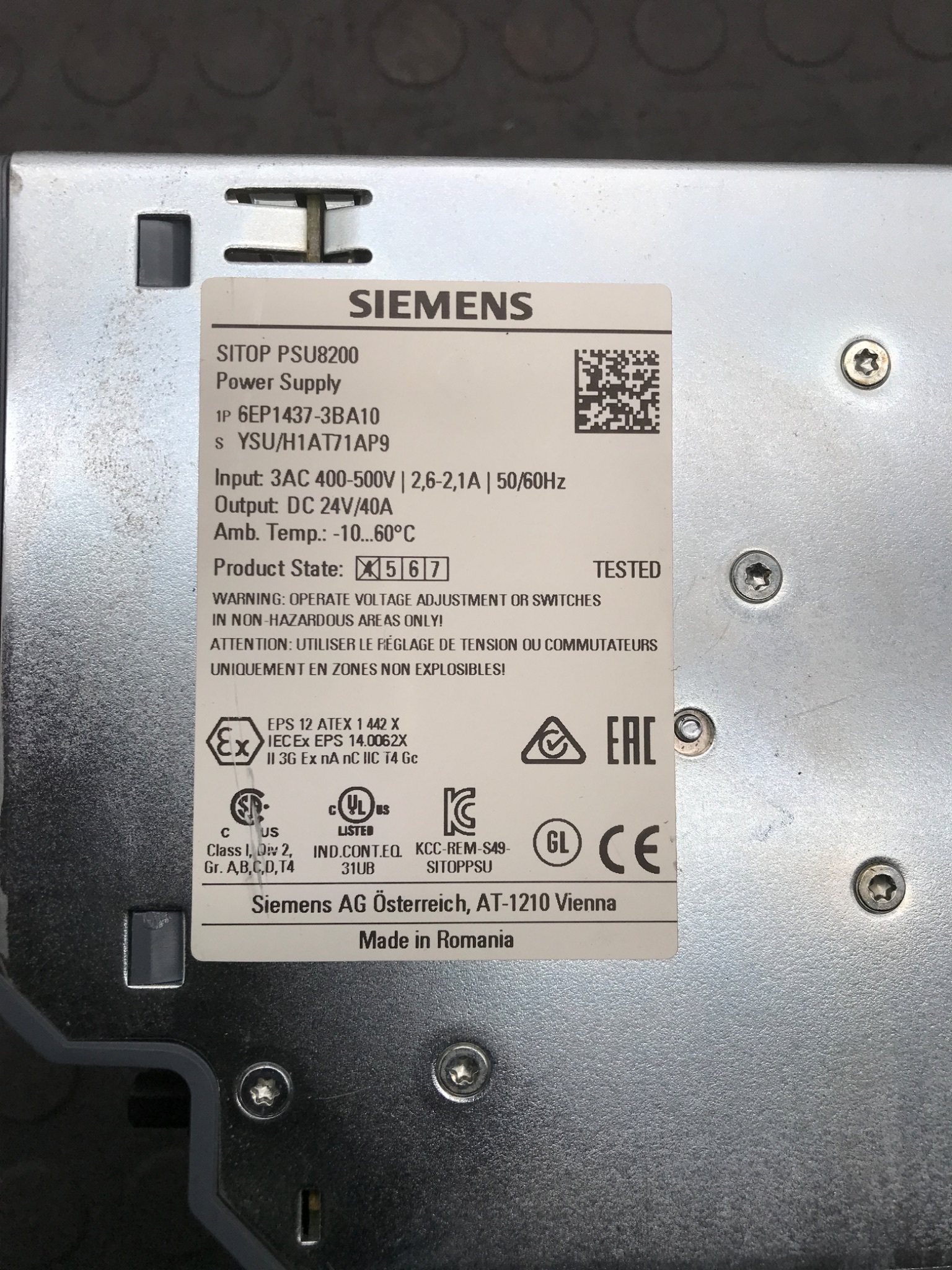 SIEMENS 6EP1437‑3BA10 SITOP PSU8200 Power Supply USED 3