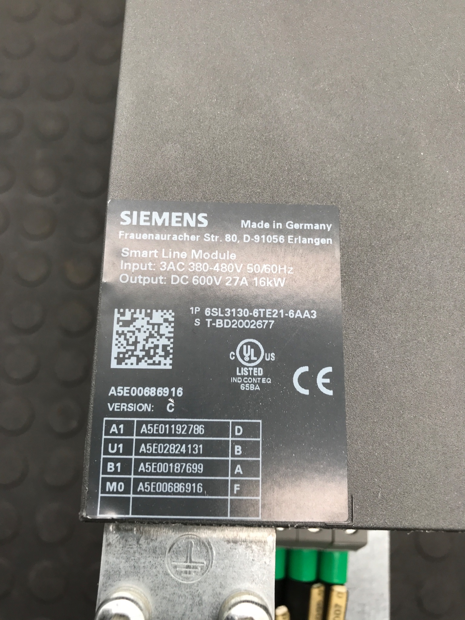 SIEMENS 6SL3130‑6TE21‑6AA3 SINAMICS Smart Line Module USED 1