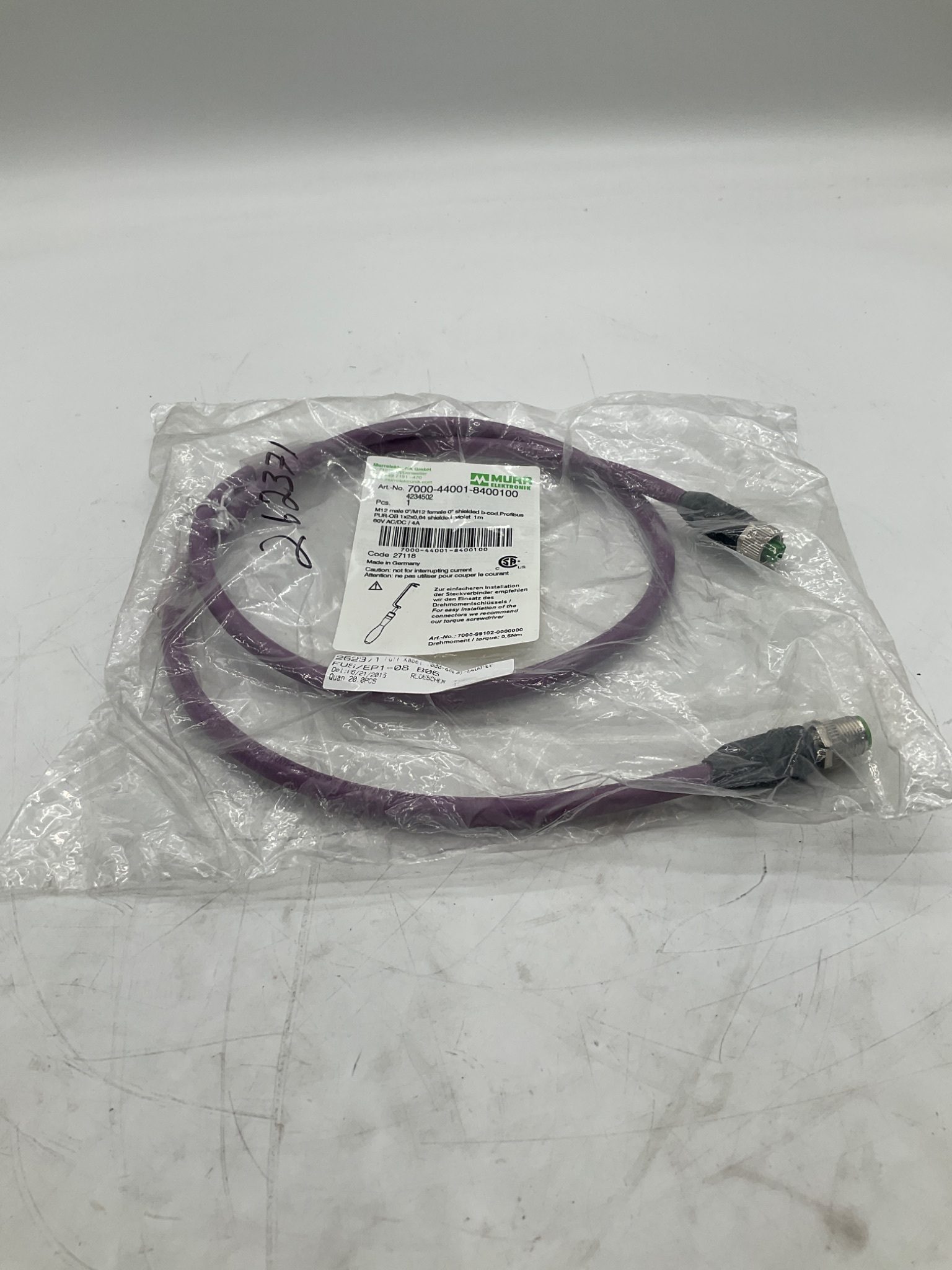 MURR ELEKTRONIK 7000-44001-8400100 M12 B-Coded Profibus Cordset 1M NEW 0