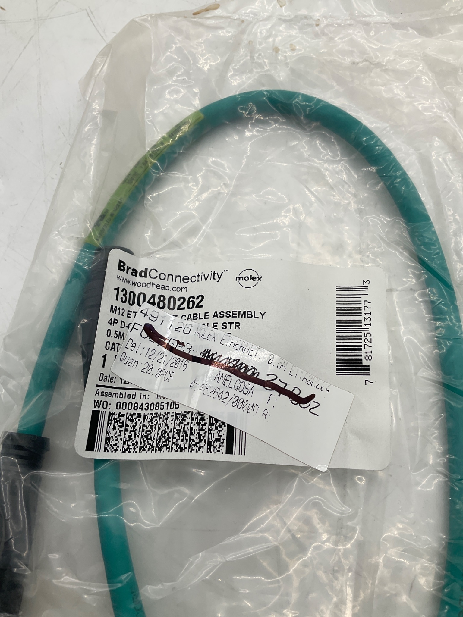 MOLEX 1300480262 M12 D-Coded Ethernet Cordset 0.5M (Lot Of 10) NEW 0