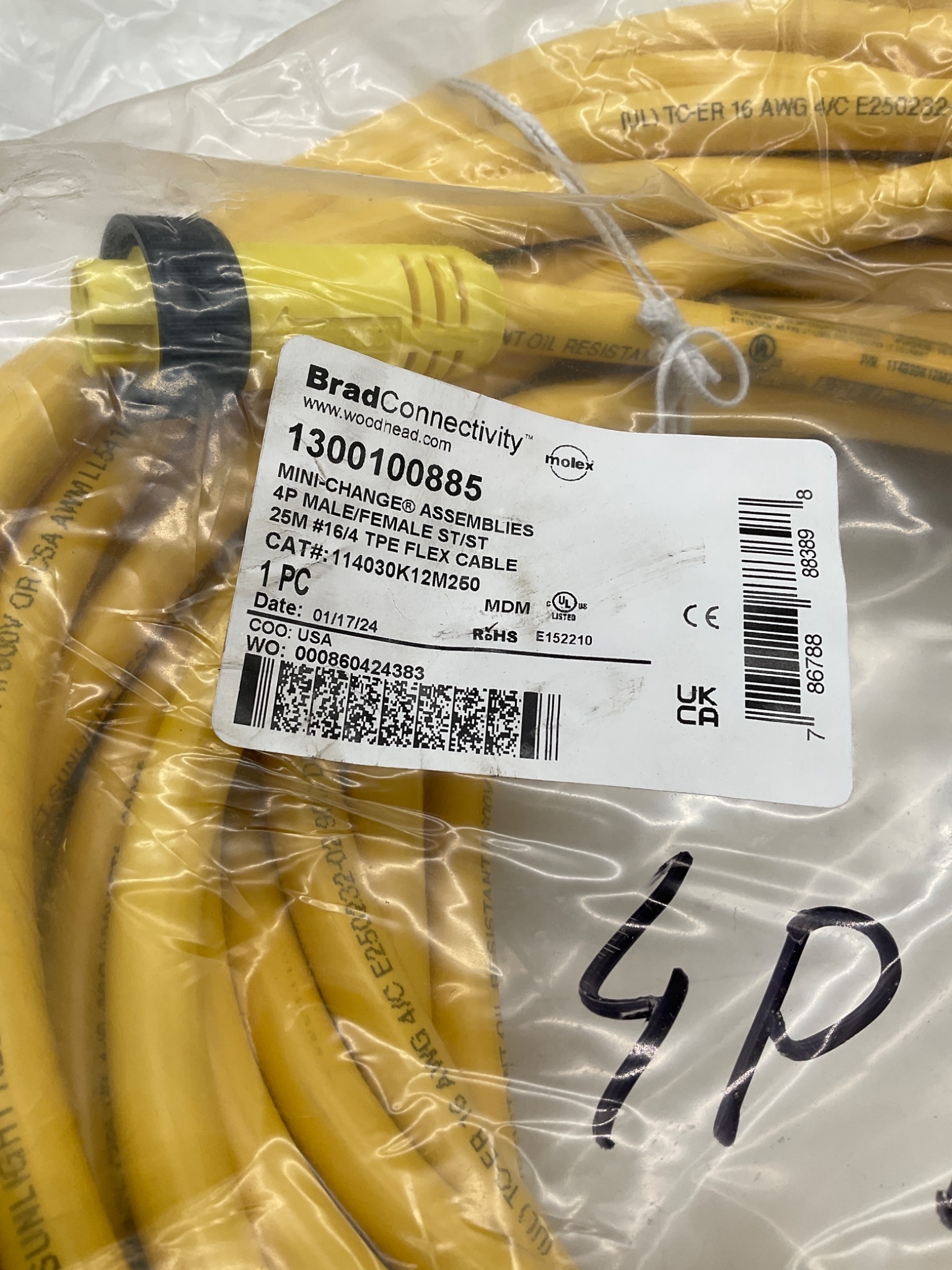 Brad Connectivity 1300100885 Mini-Change 4-Pole Male/Female 25M Cordset NEW 1